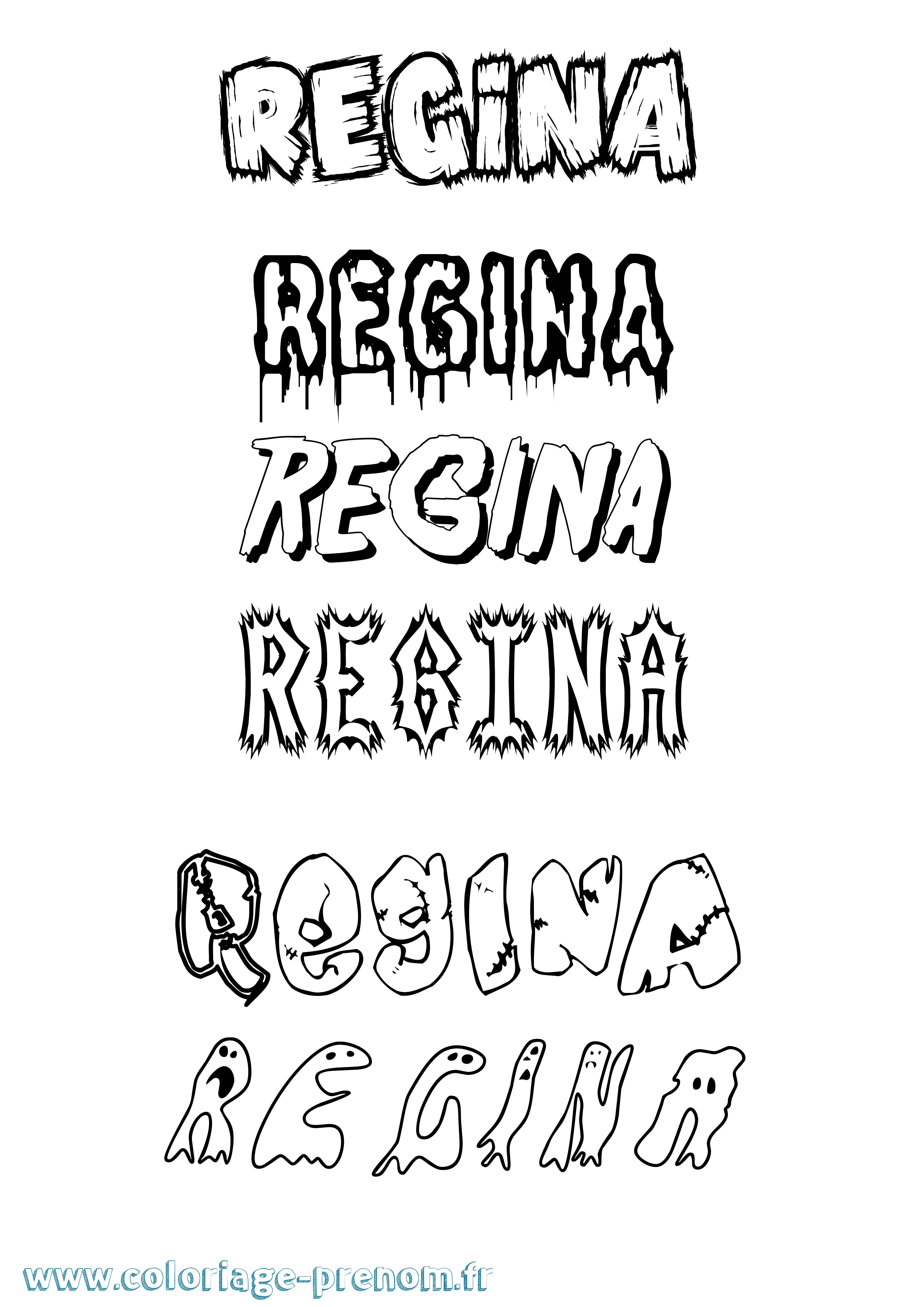 Coloriage prénom Regina Frisson