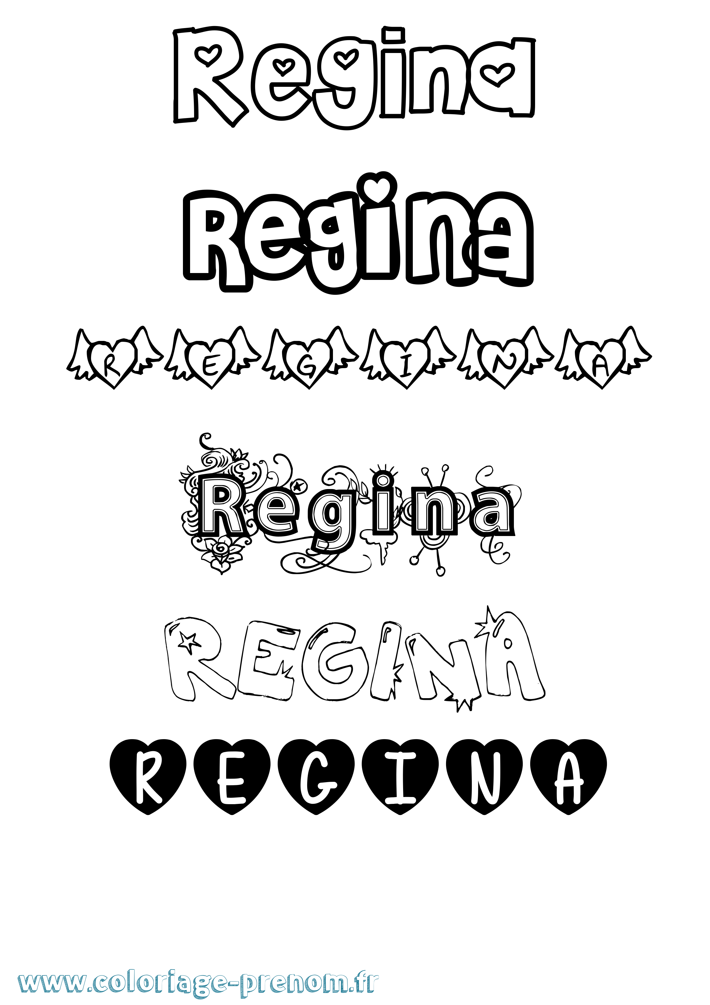 Coloriage prénom Regina Girly