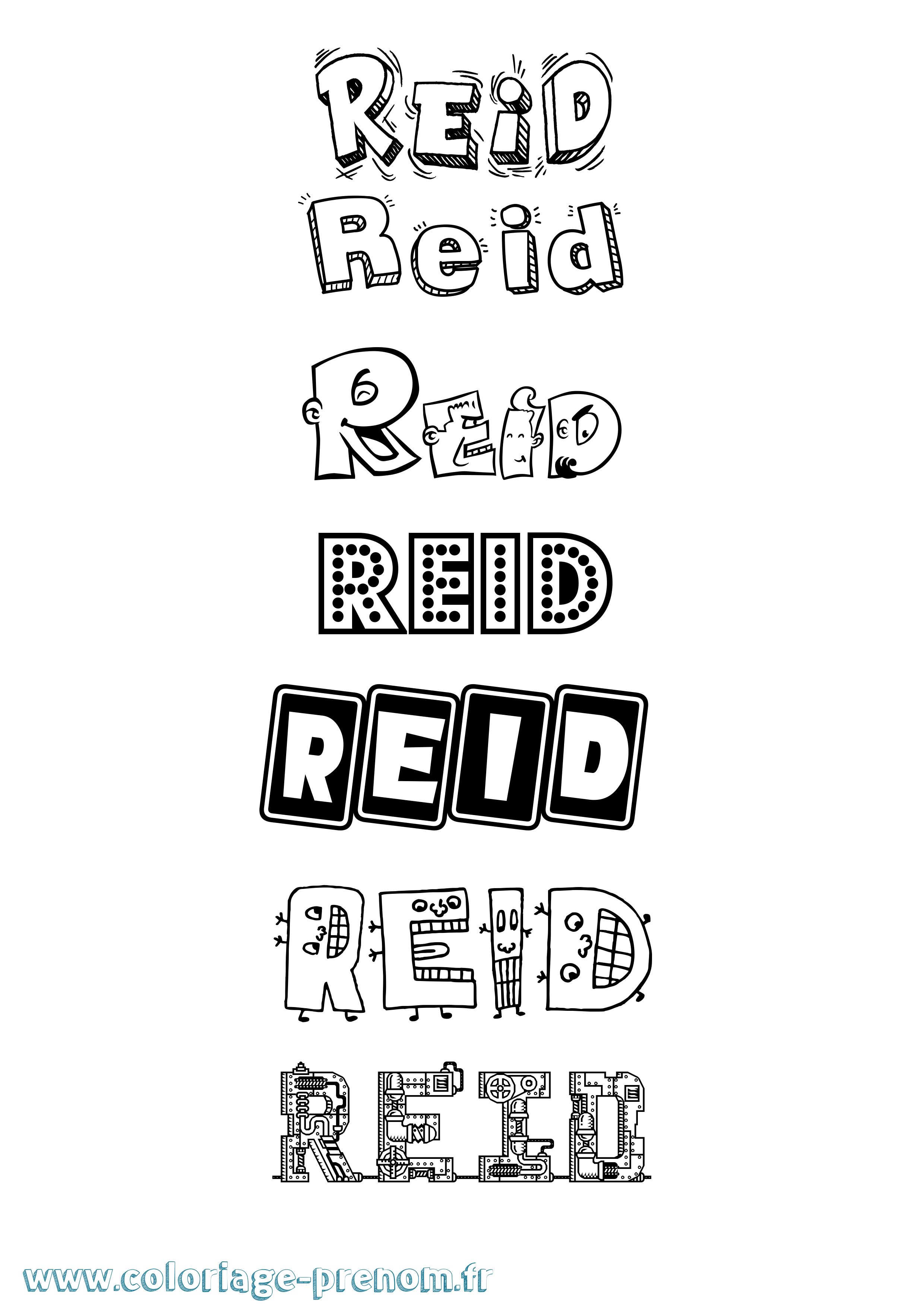 Coloriage prénom Reid Fun