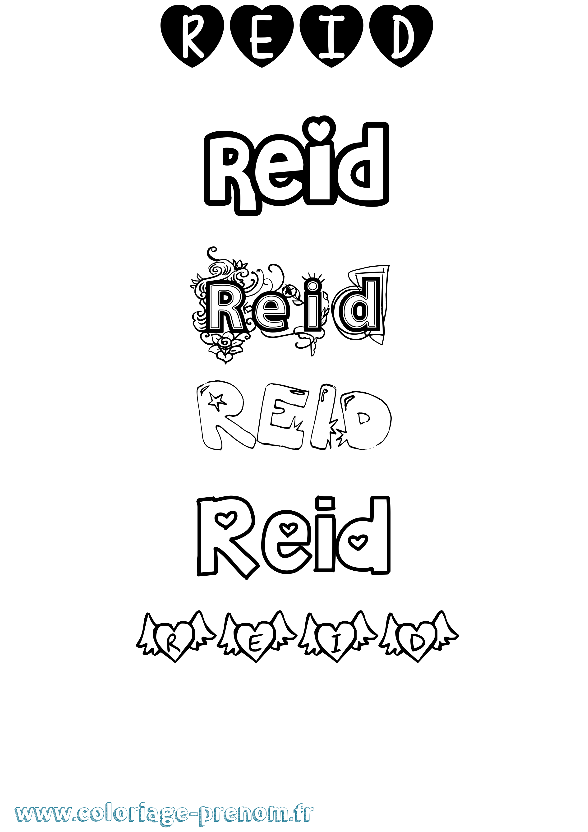 Coloriage prénom Reid Girly