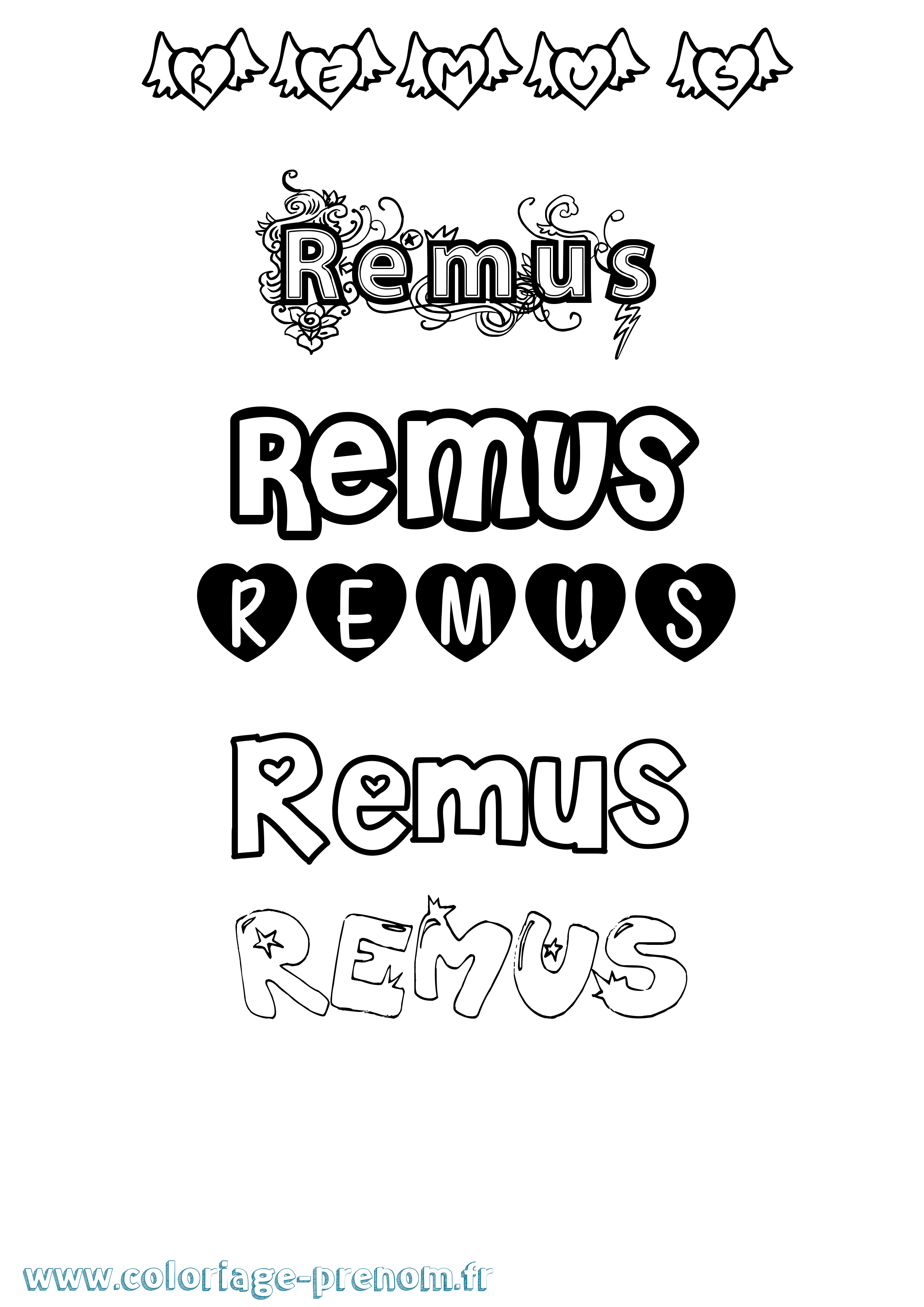 Coloriage Remus Girly Coloriage prénom Remus Girly