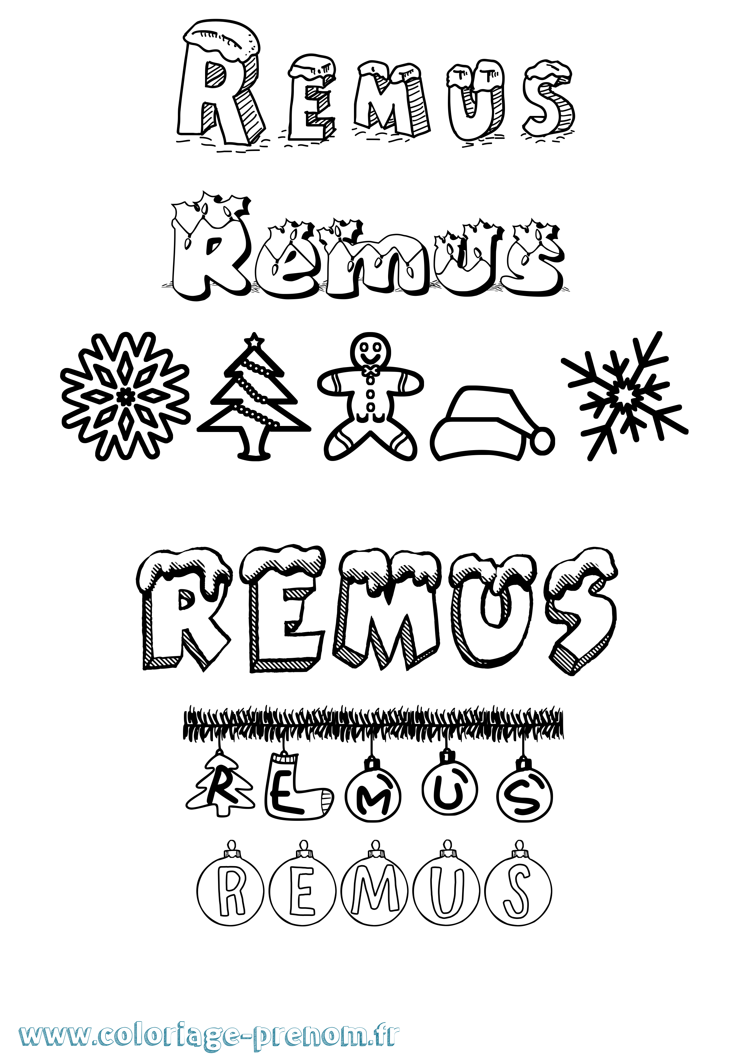 Coloriage Remus Noël Coloriage prénom Remus Noël