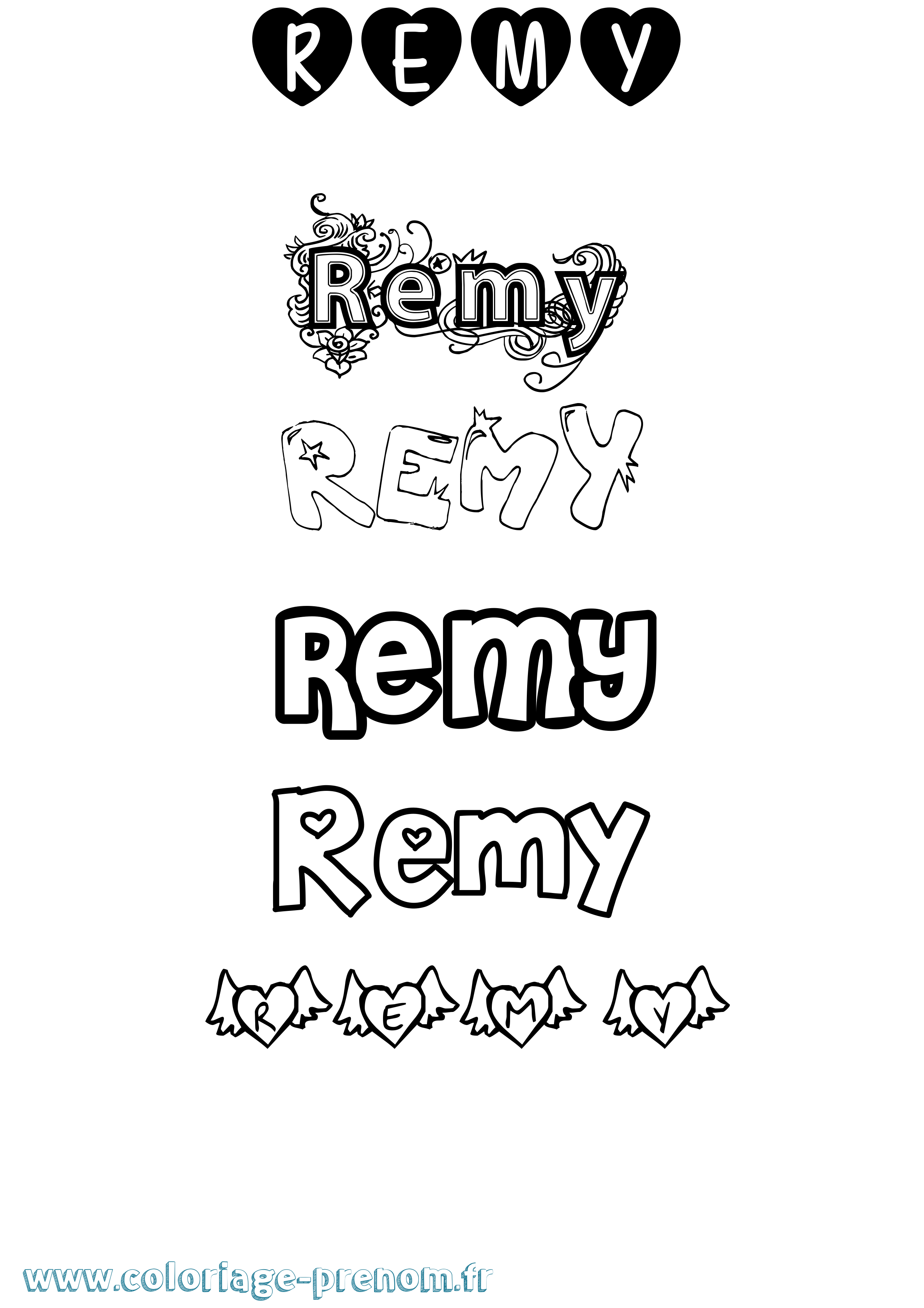 Coloriage prénom Remy Girly