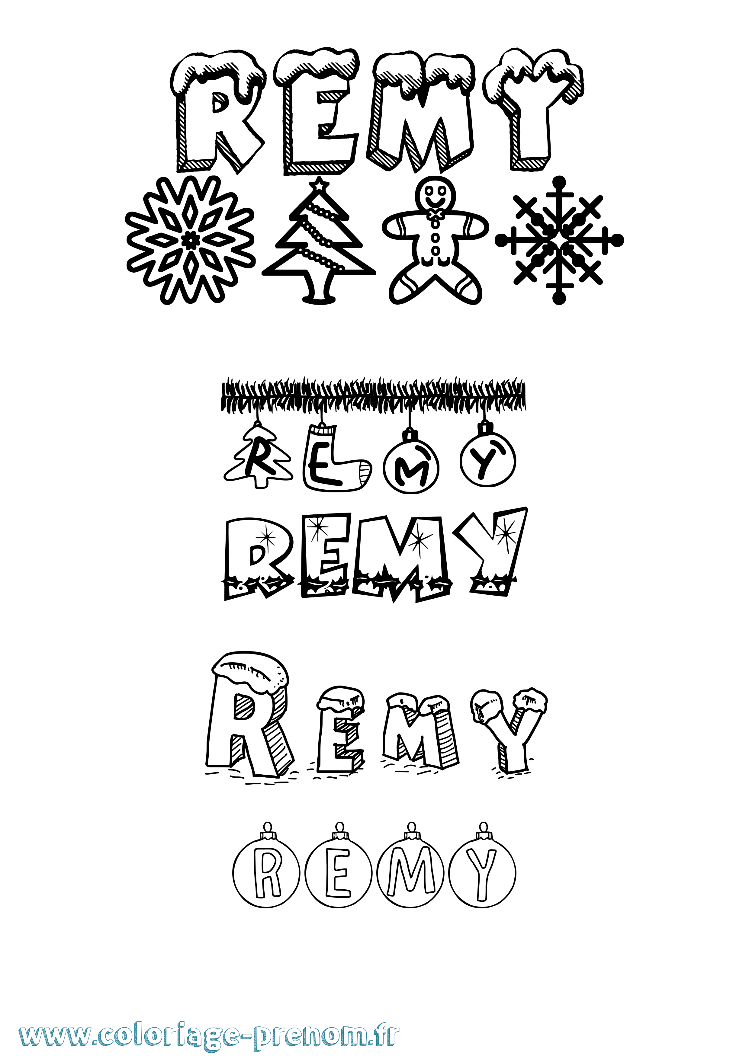 Coloriage prénom Remy Noël