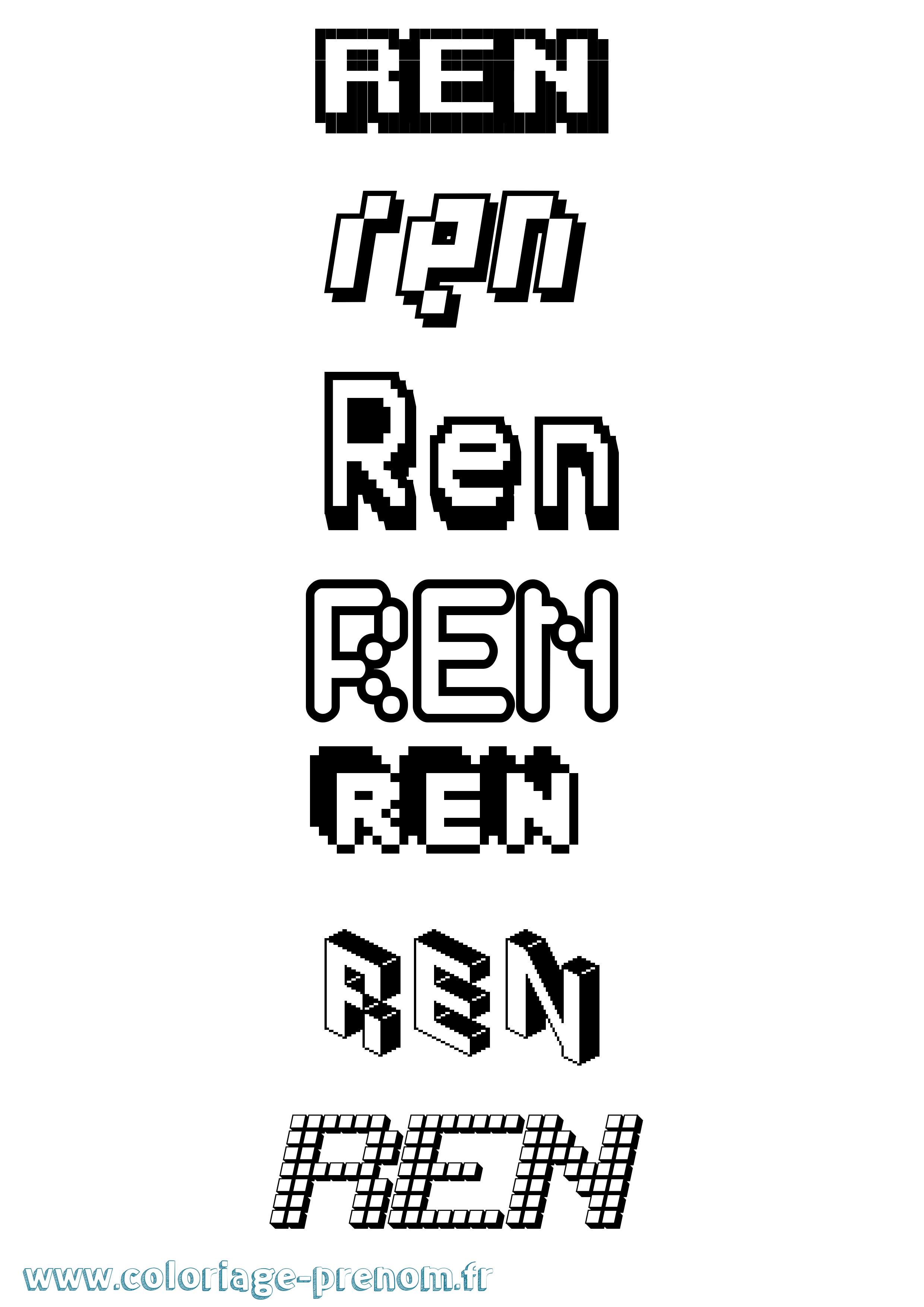 Coloriage prénom Ren Pixel