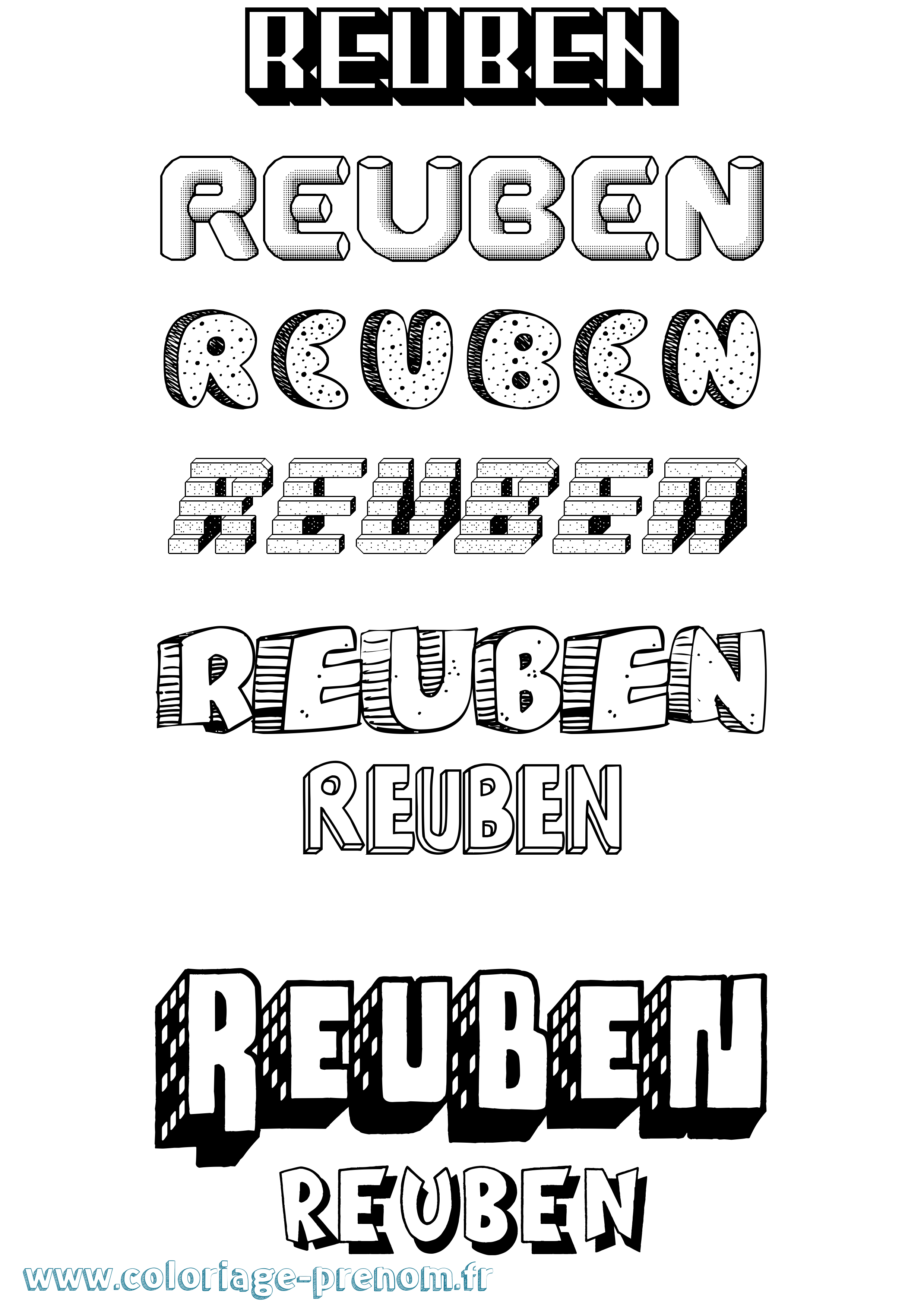 Coloriage Reuben Effet 3D Coloriage prénom Reuben Effet 3D