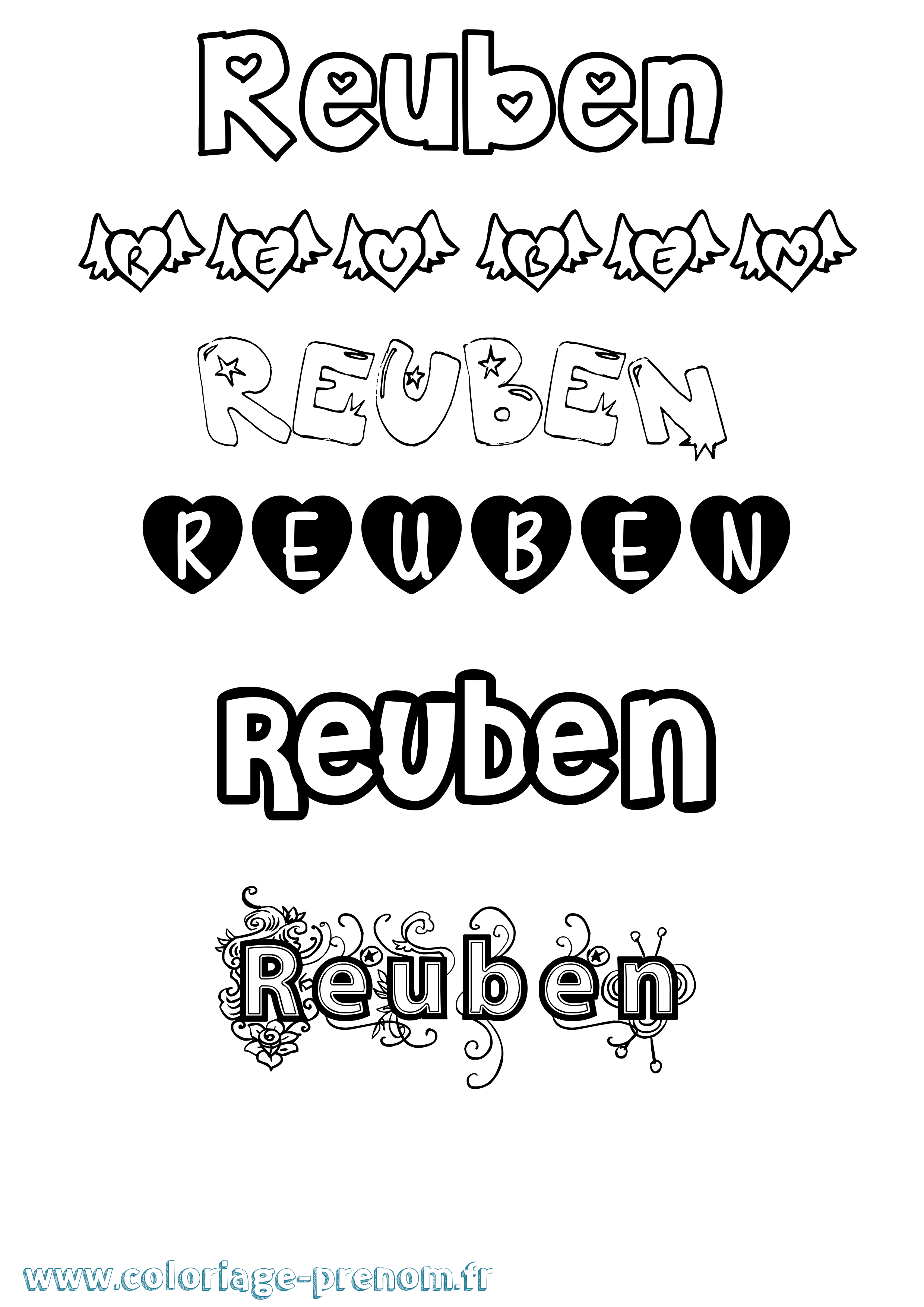 Coloriage Reuben Girly Coloriage prénom Reuben Girly