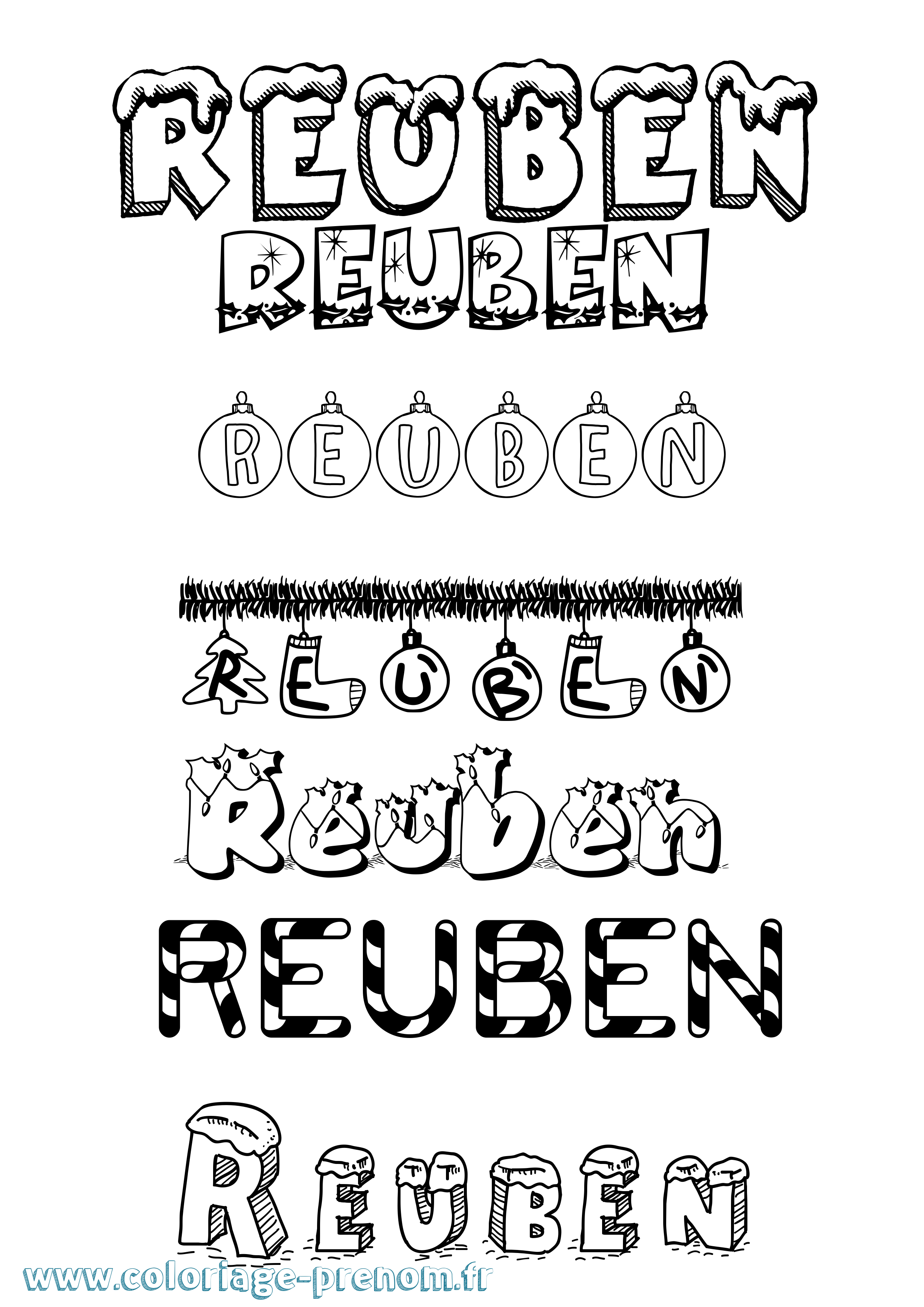 Coloriage Reuben Noël Coloriage prénom Reuben Noël
