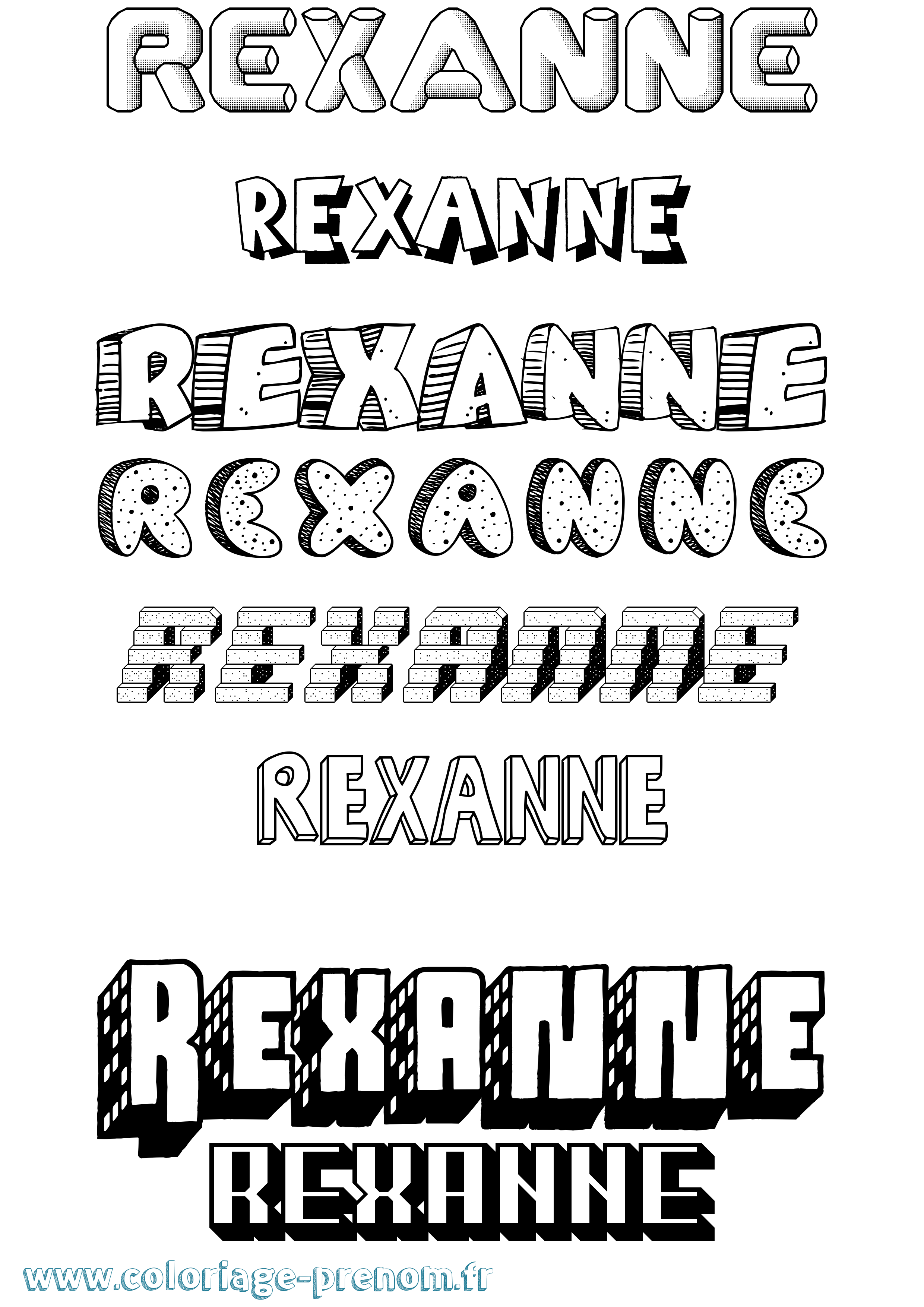 Coloriage prénom Rexanne Effet 3D