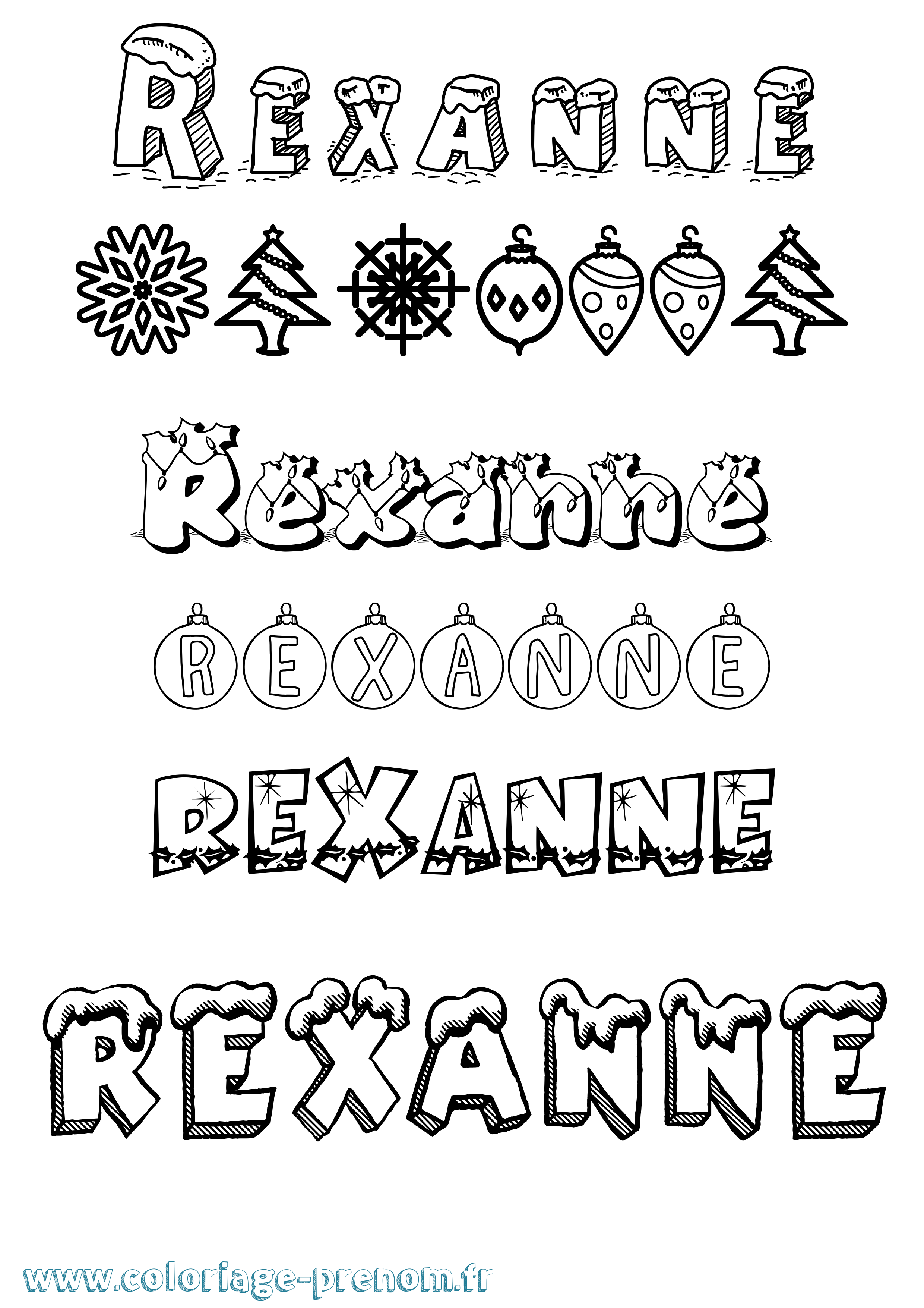 Coloriage prénom Rexanne Noël