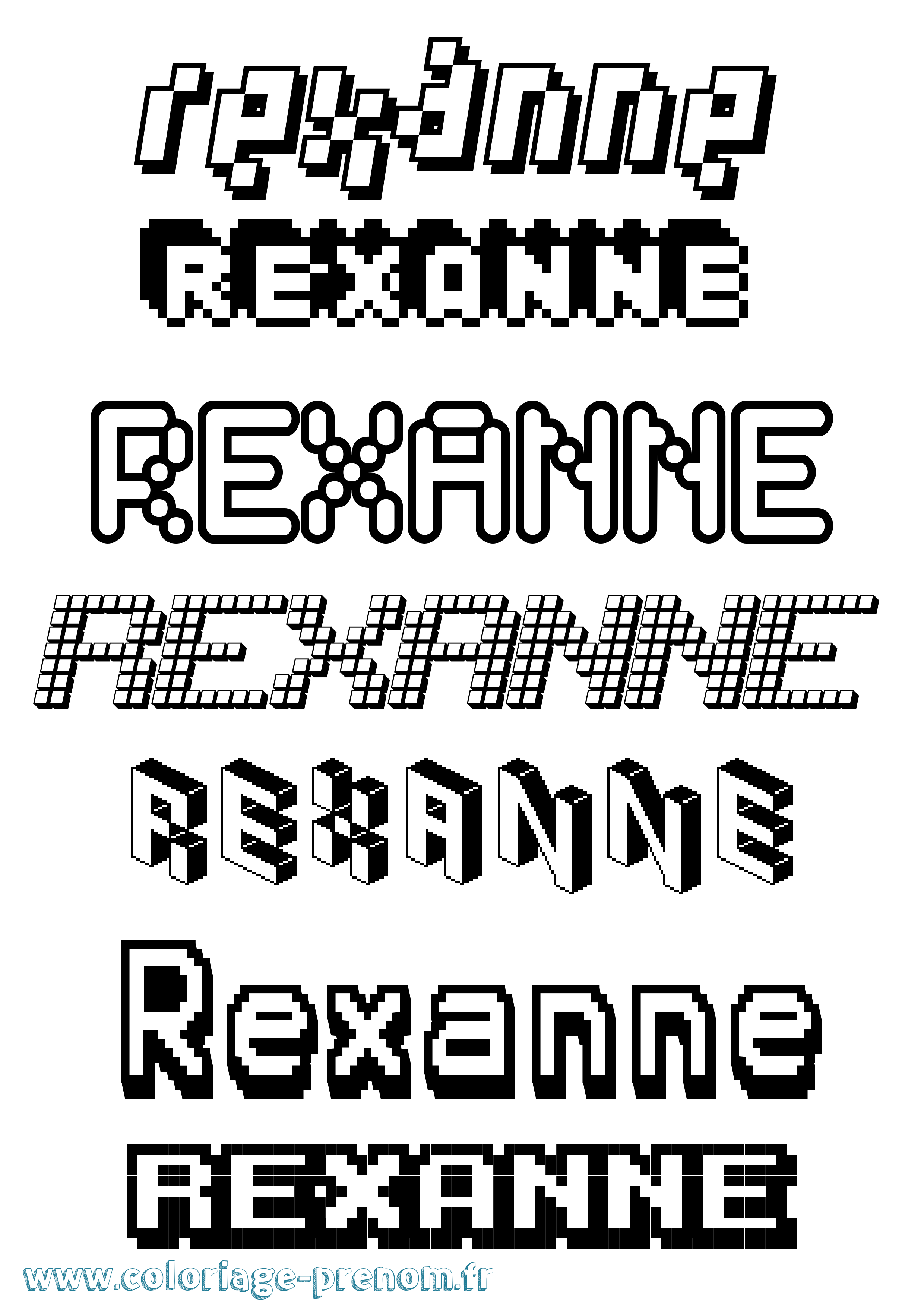 Coloriage prénom Rexanne Pixel