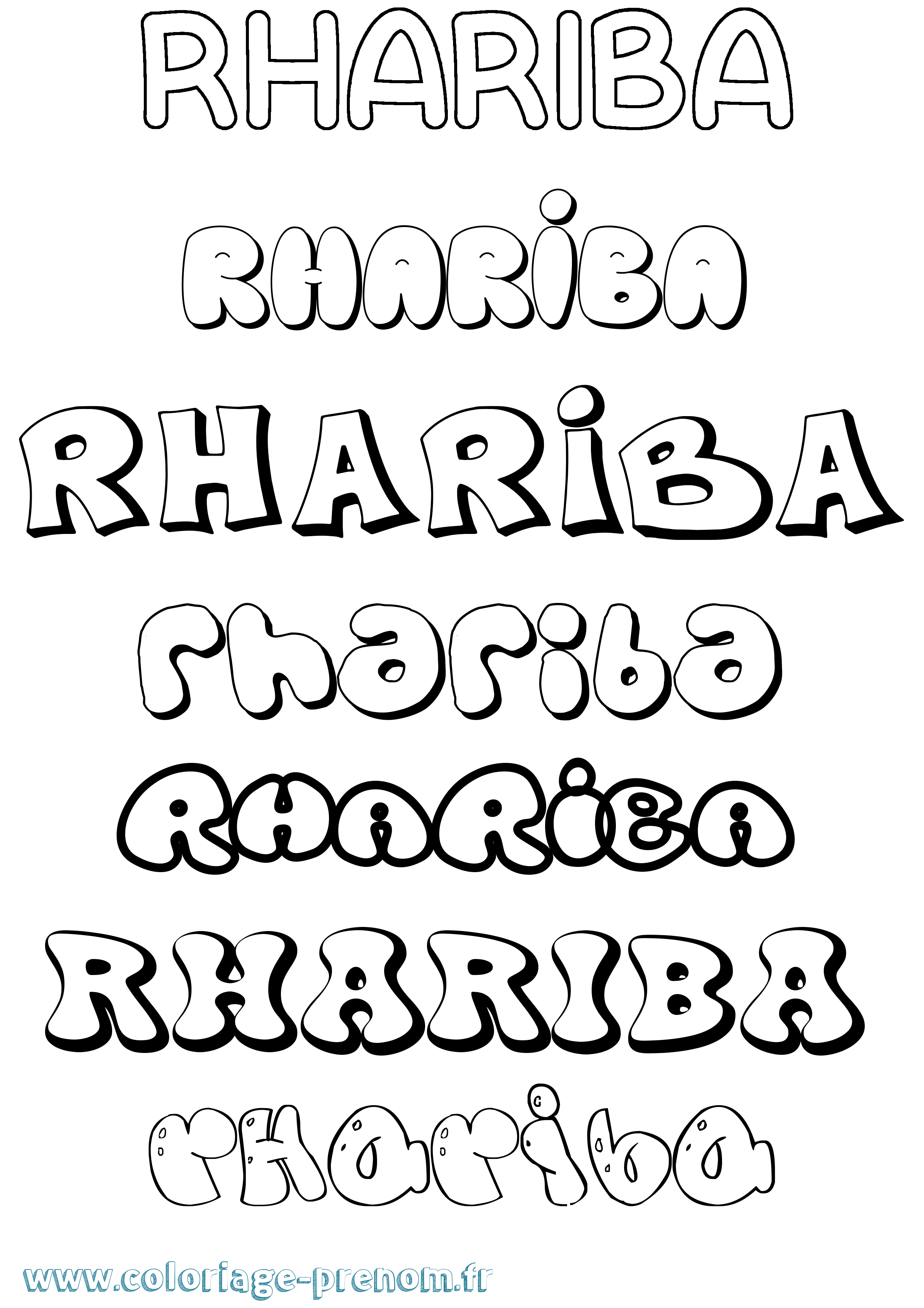 Coloriage prénom Rhariba Bubble