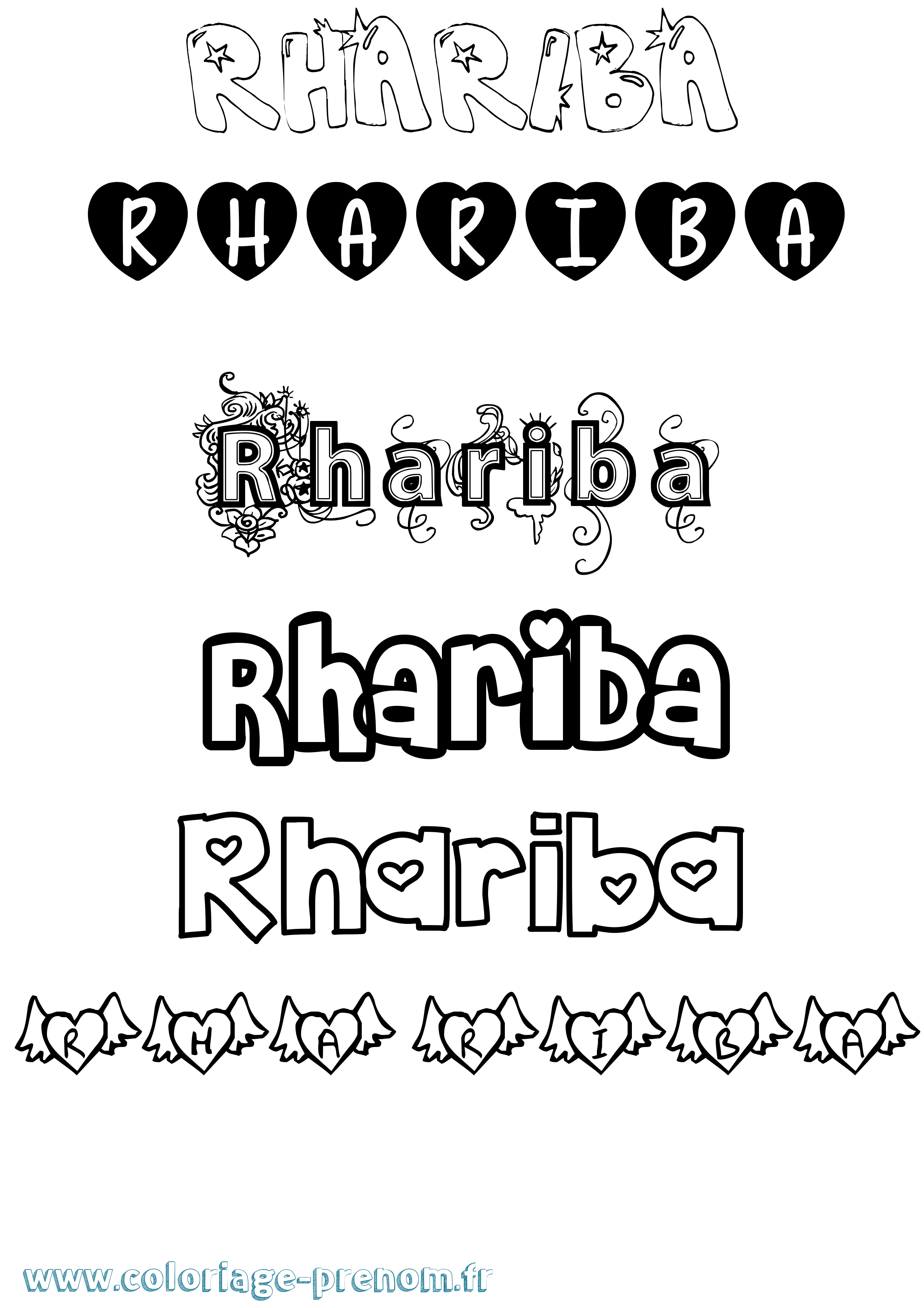 Coloriage prénom Rhariba Girly