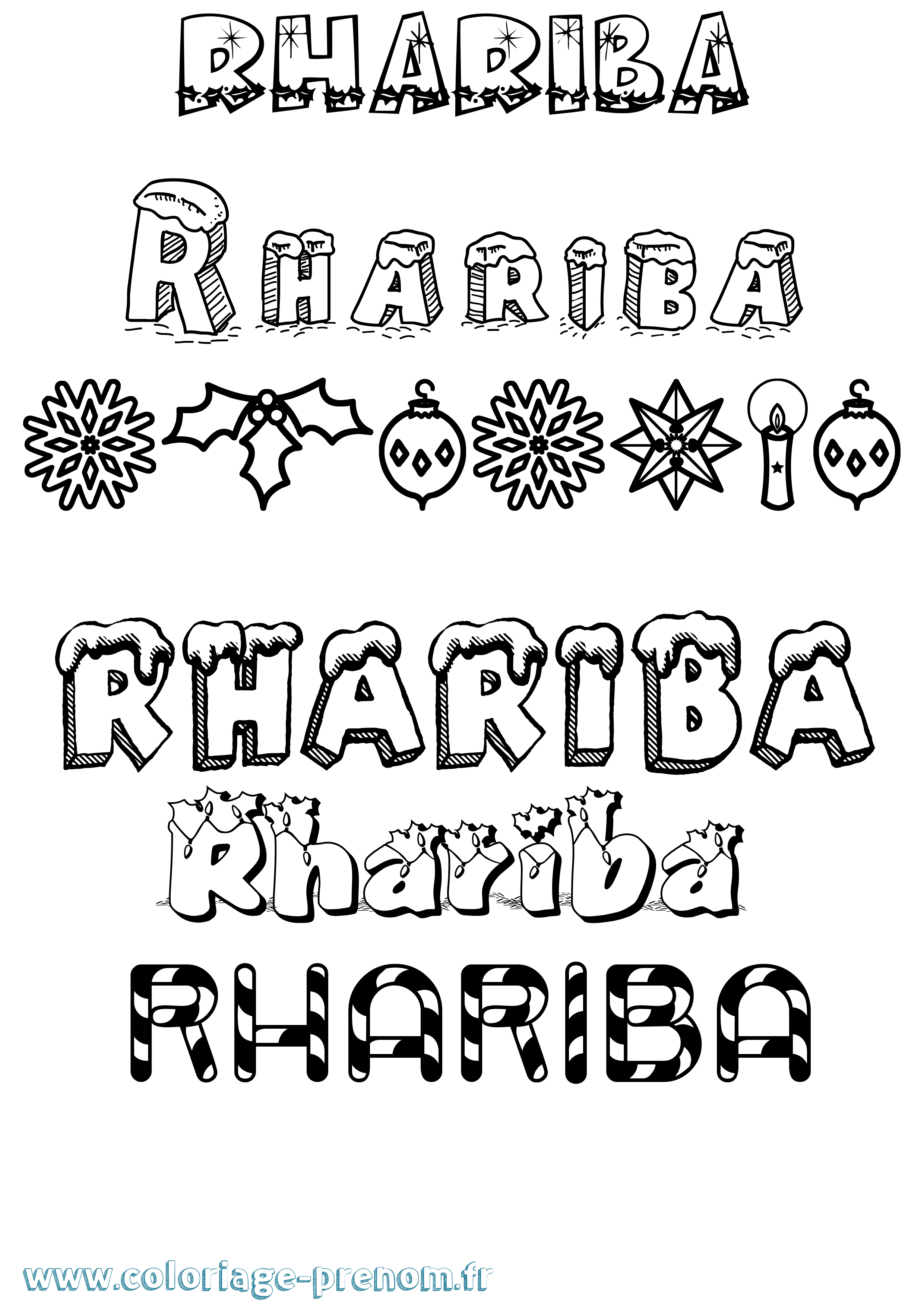Coloriage prénom Rhariba Noël