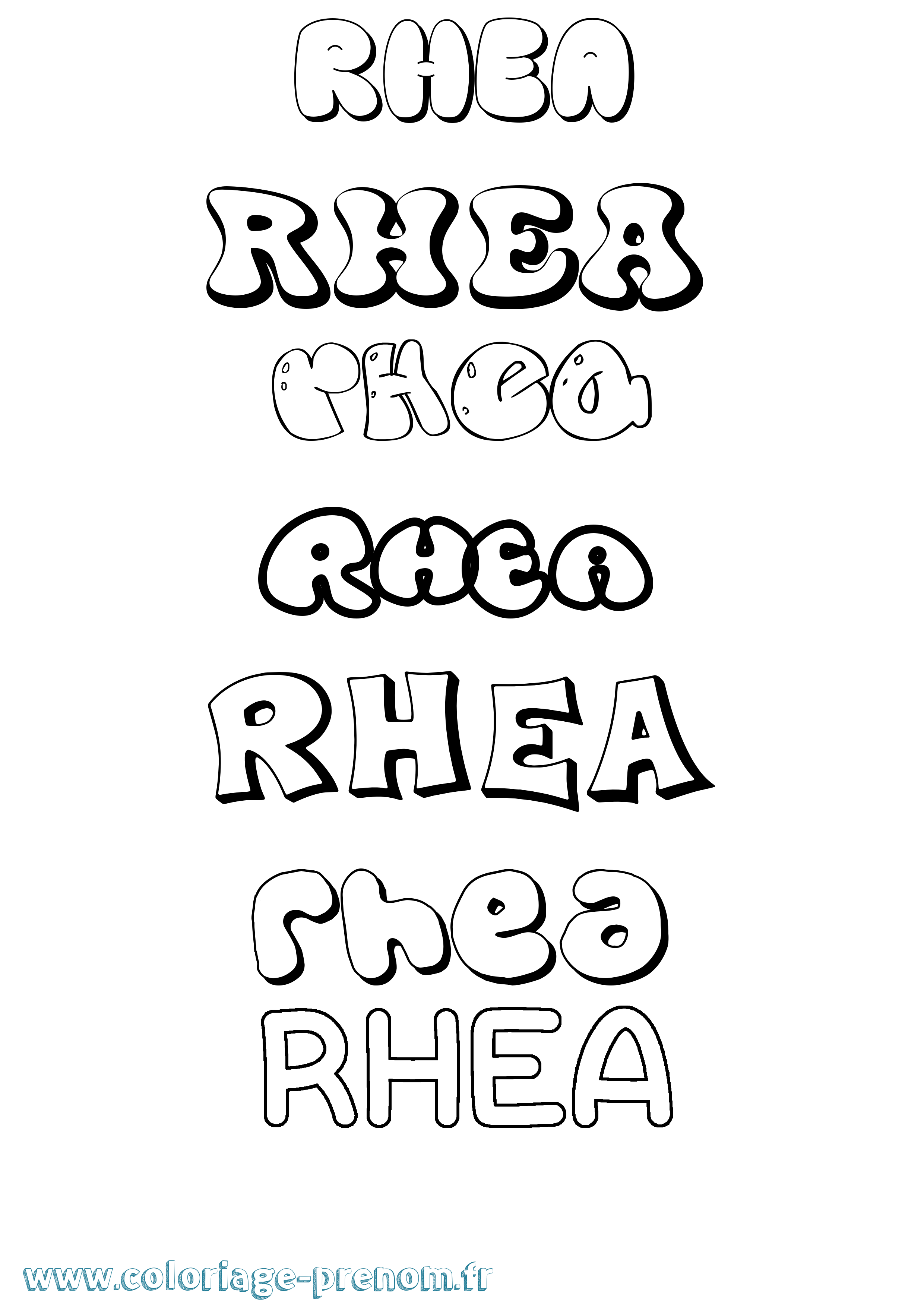 Coloriage prénom Rhea Bubble