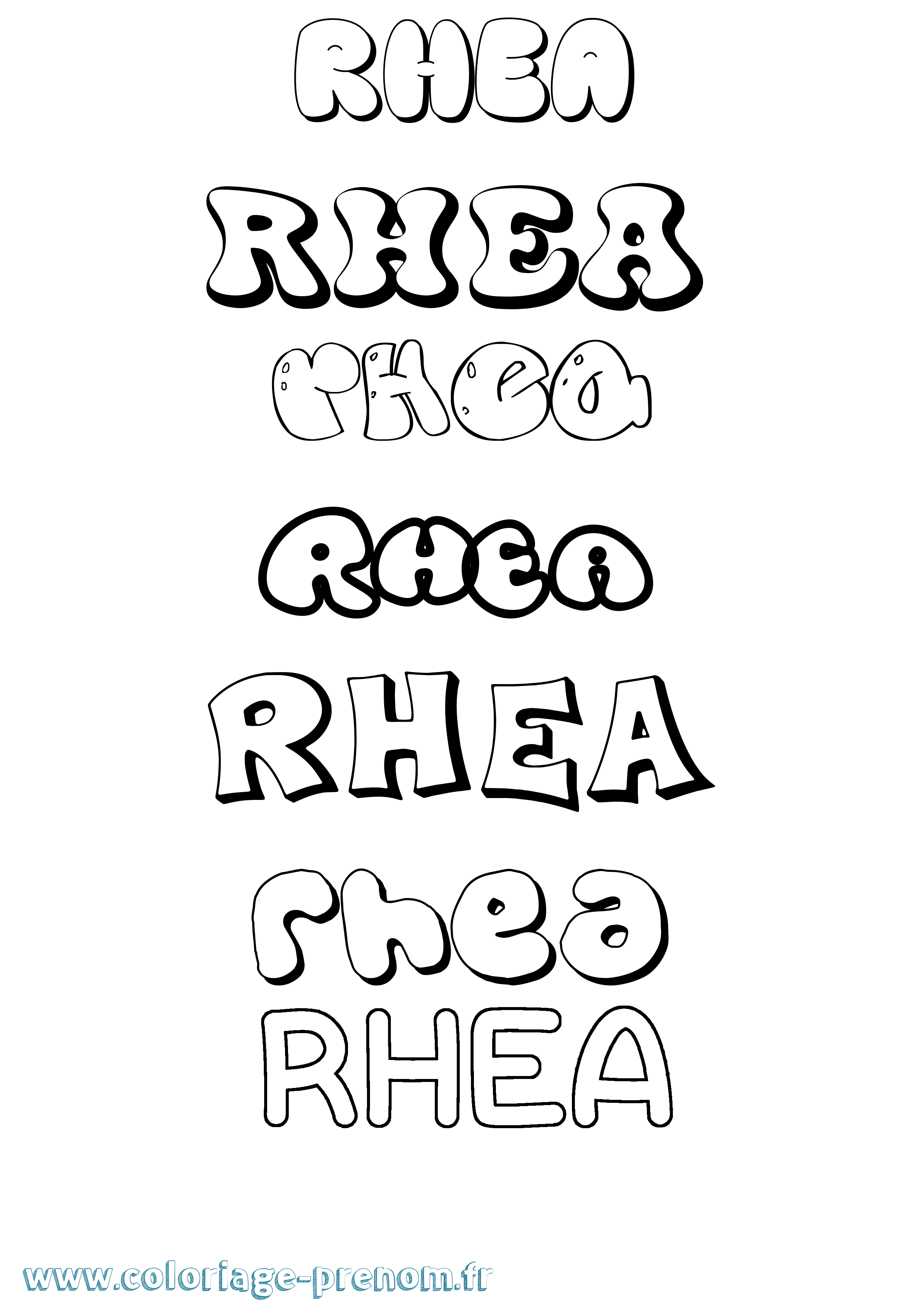 Coloriage Rhea Bubble Coloriage prénom Rhea Bubble
