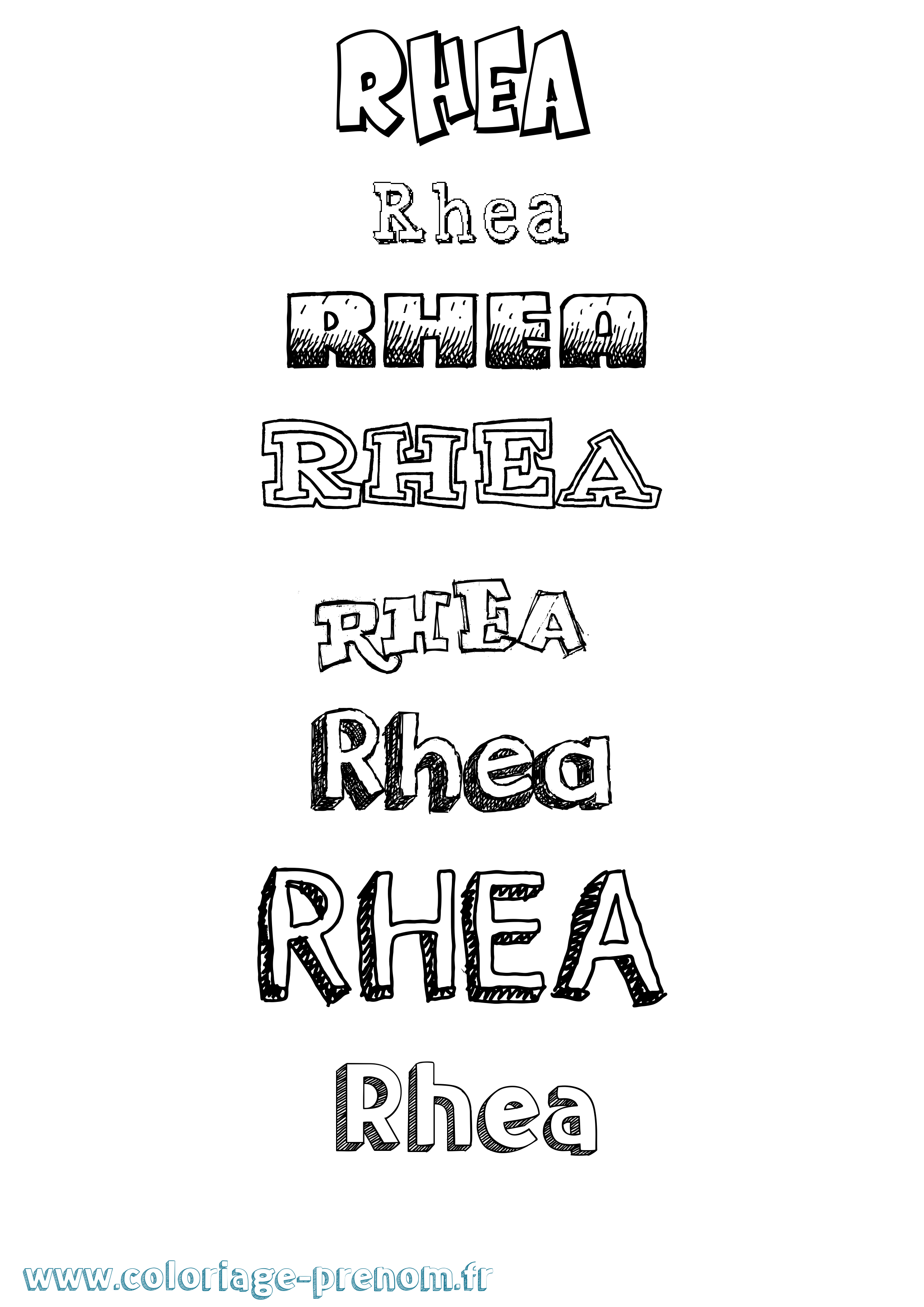 Coloriage prénom Rhea Dessiné