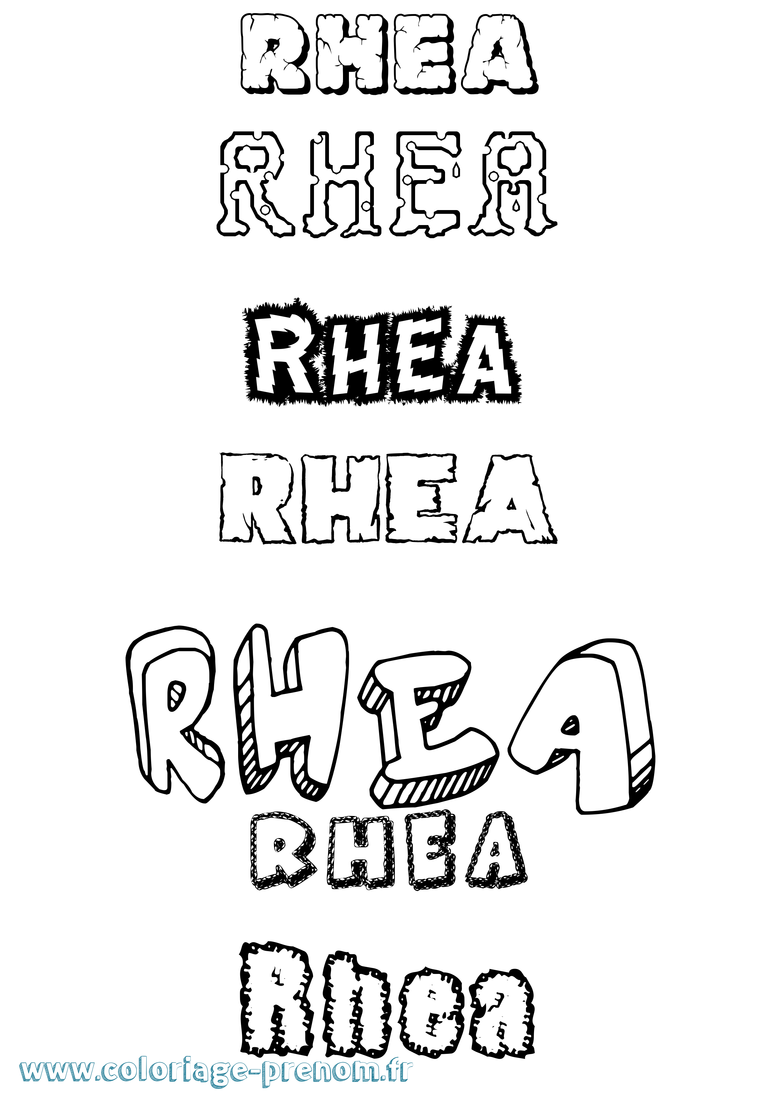 Coloriage prénom Rhea Destructuré