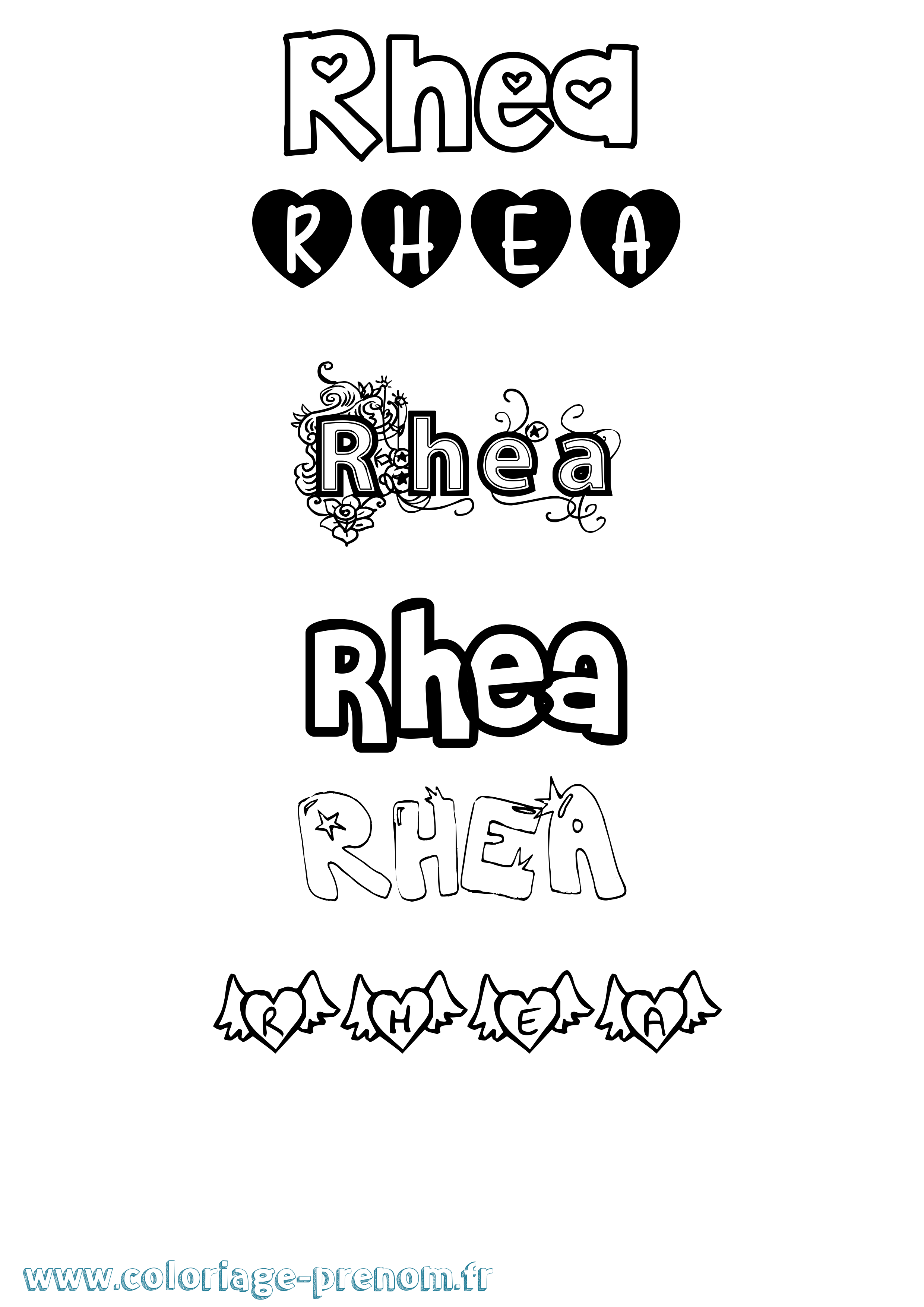 Coloriage prénom Rhea Girly