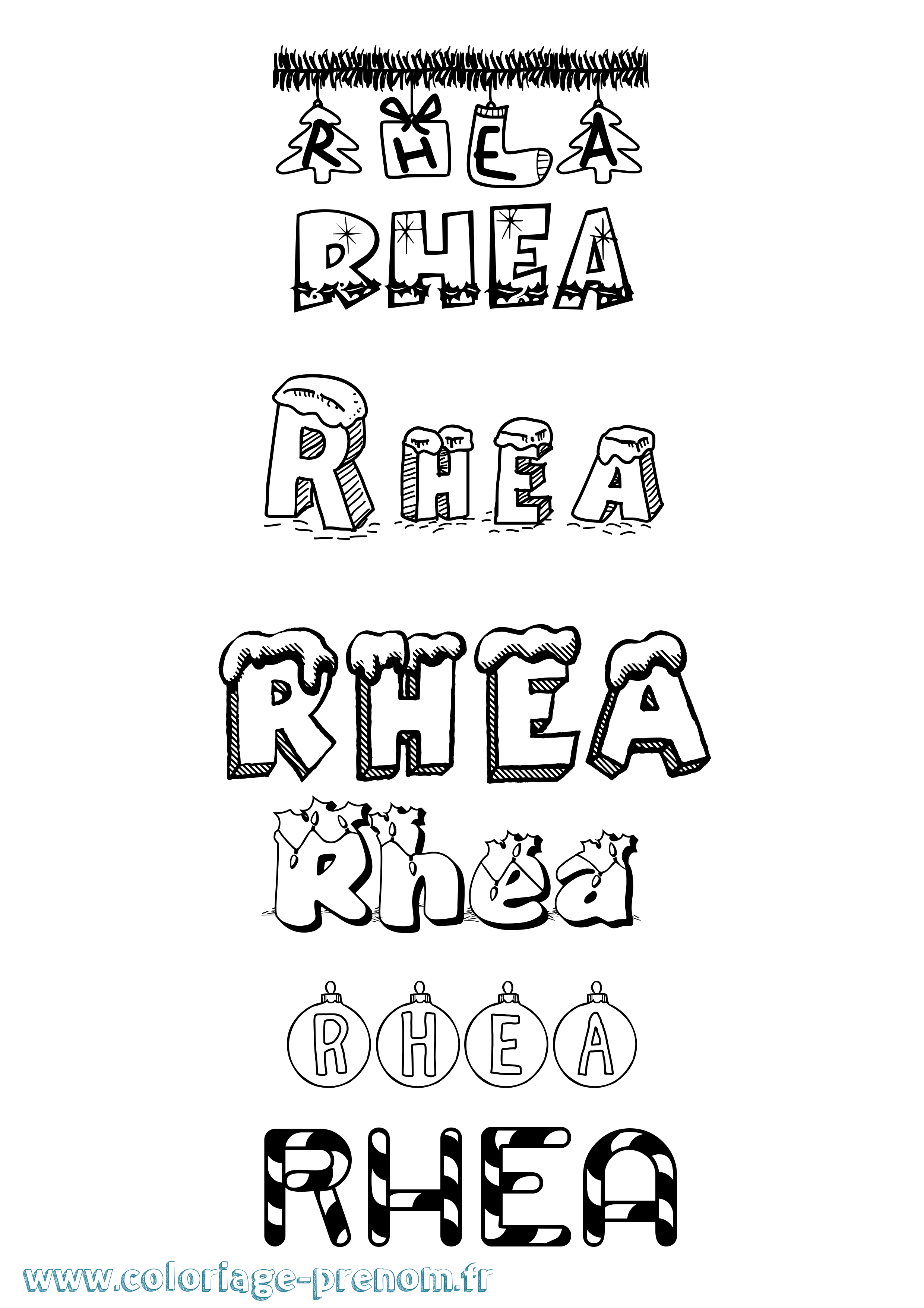 Coloriage prénom Rhea Noël