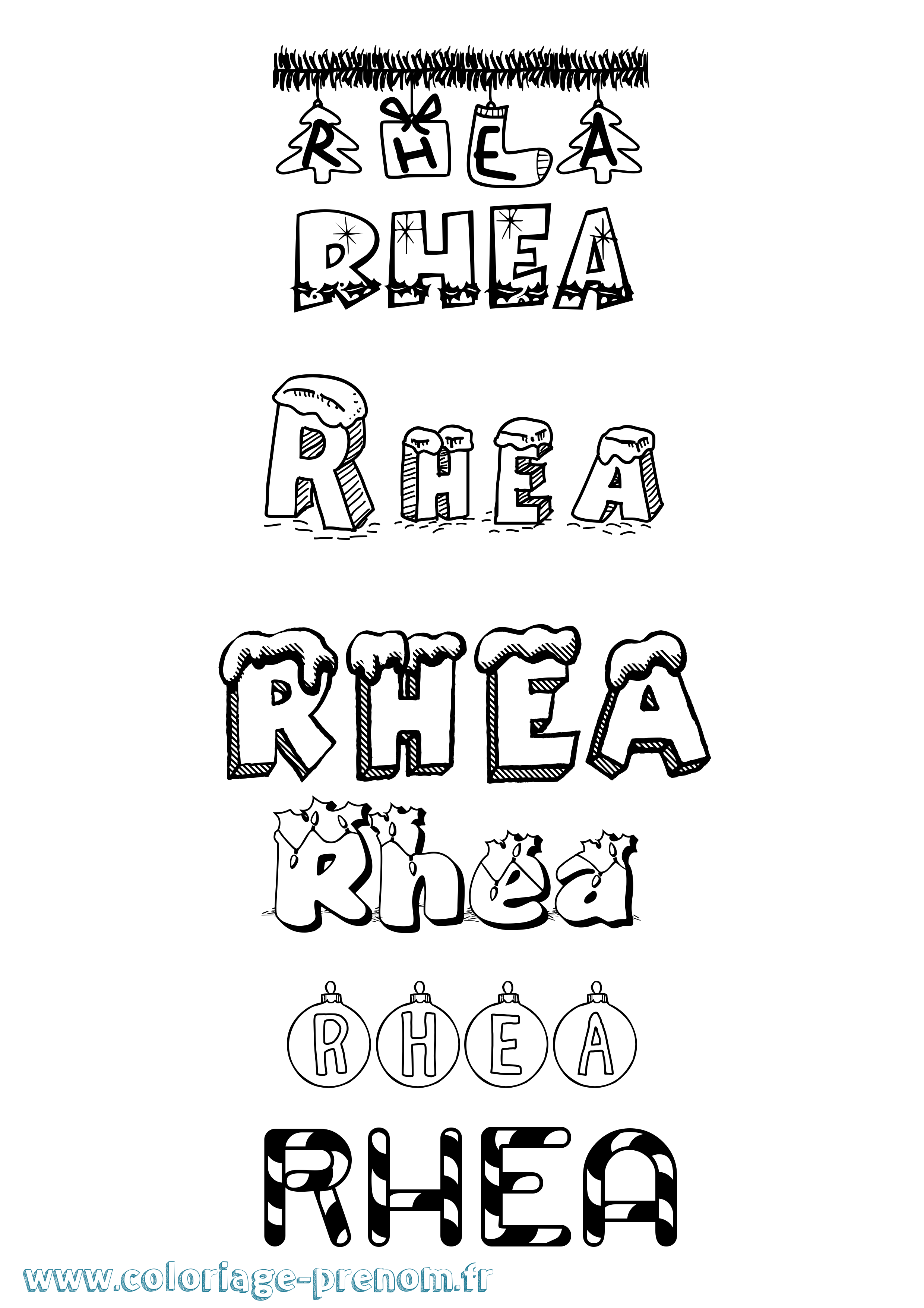 Coloriage Rhea Noël Coloriage prénom Rhea Noël