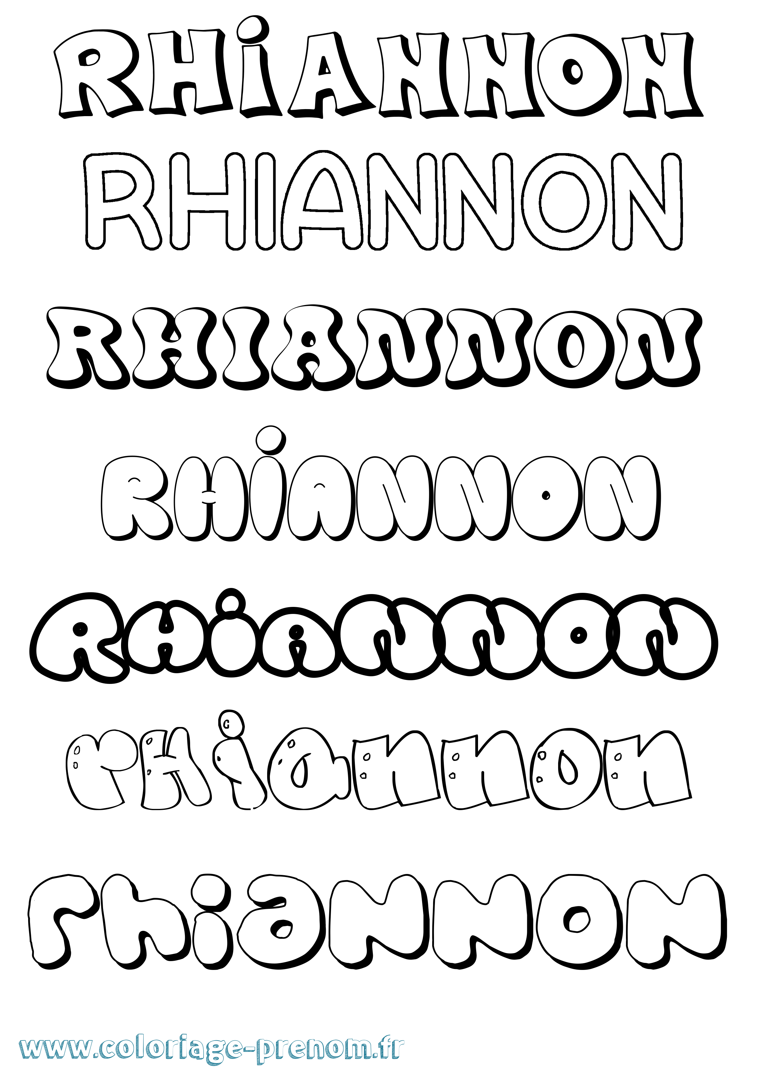Coloriage prénom Rhiannon Bubble