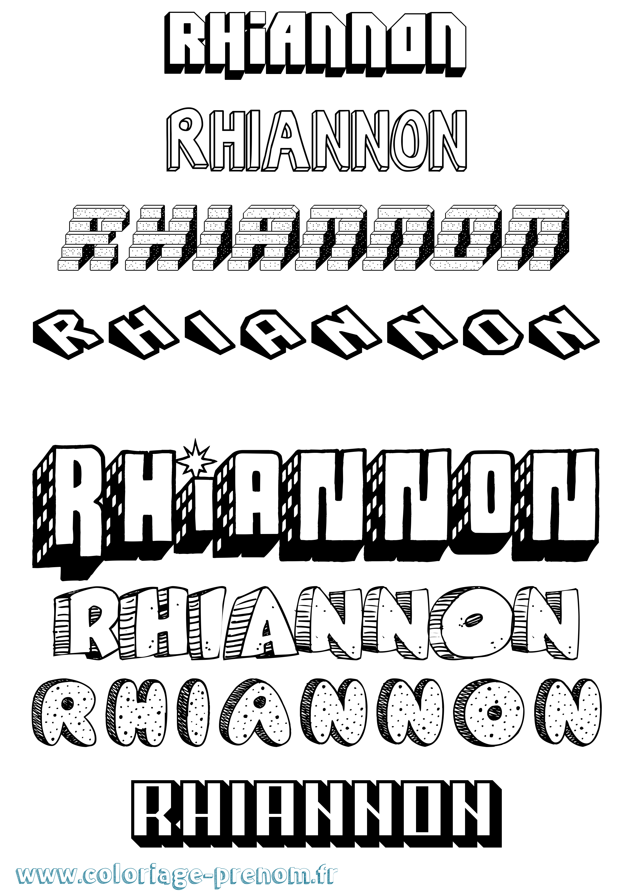 Coloriage prénom Rhiannon Effet 3D