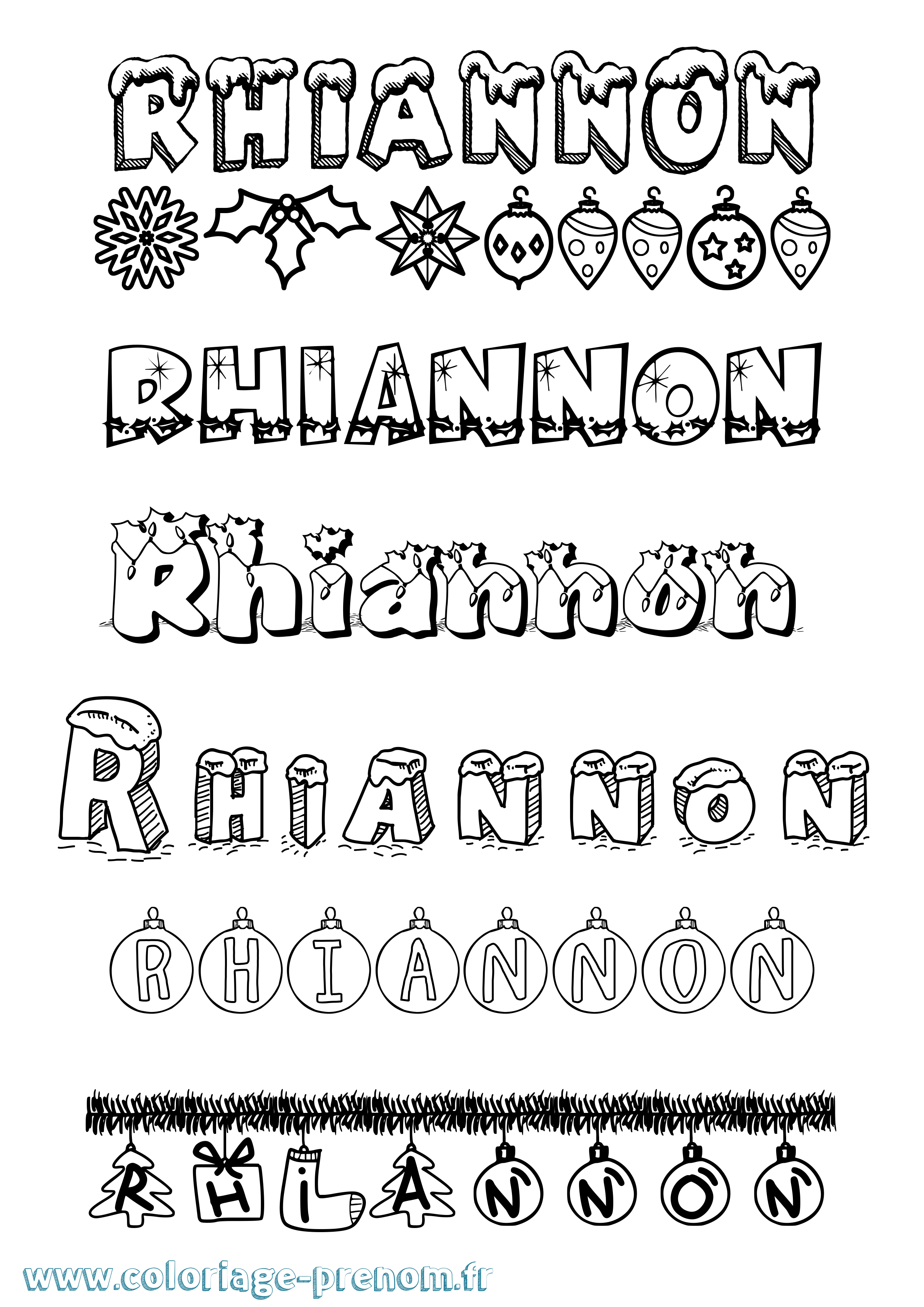 Coloriage prénom Rhiannon Noël