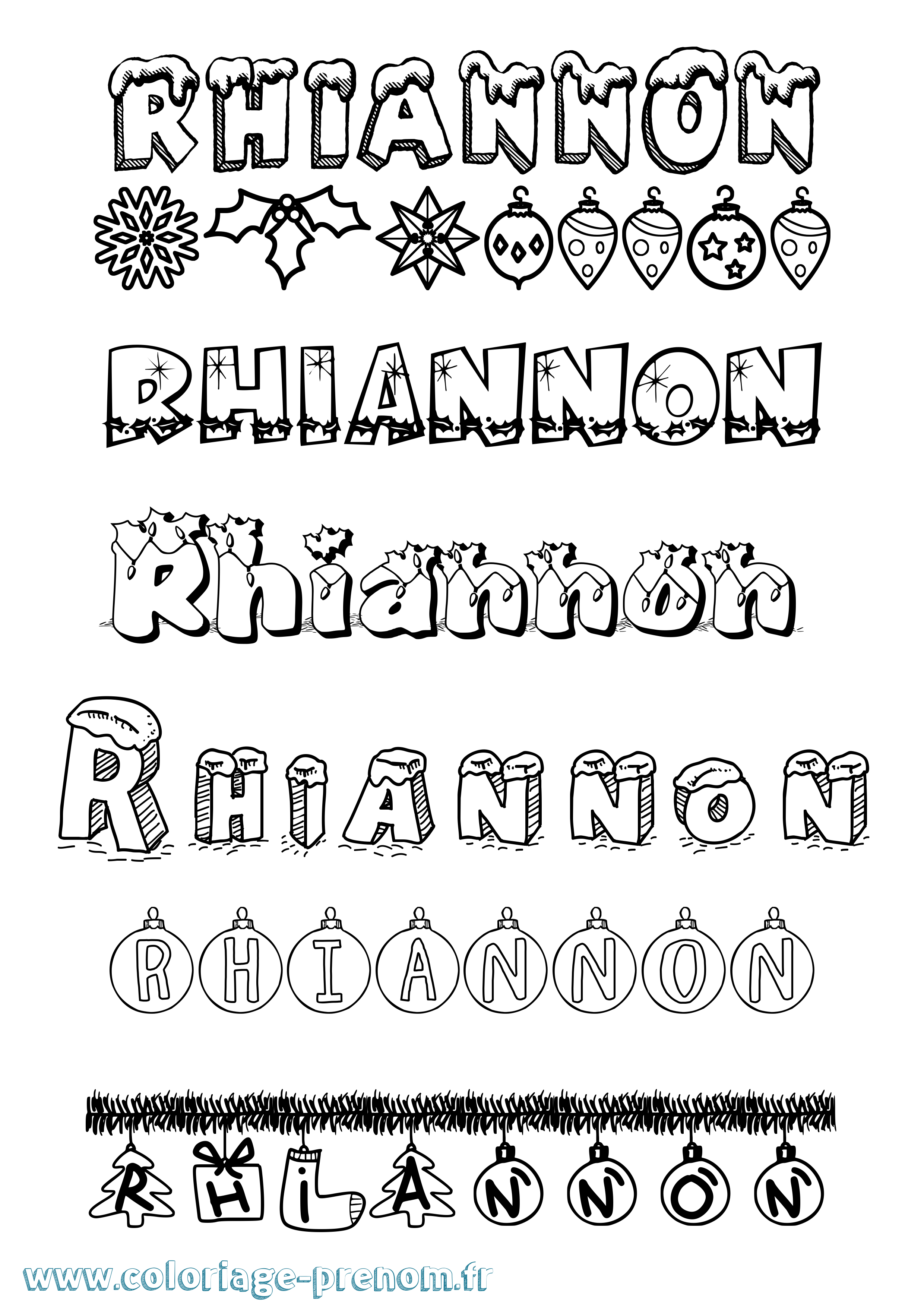 Coloriage Rhiannon Noël Coloriage prénom Rhiannon Noël