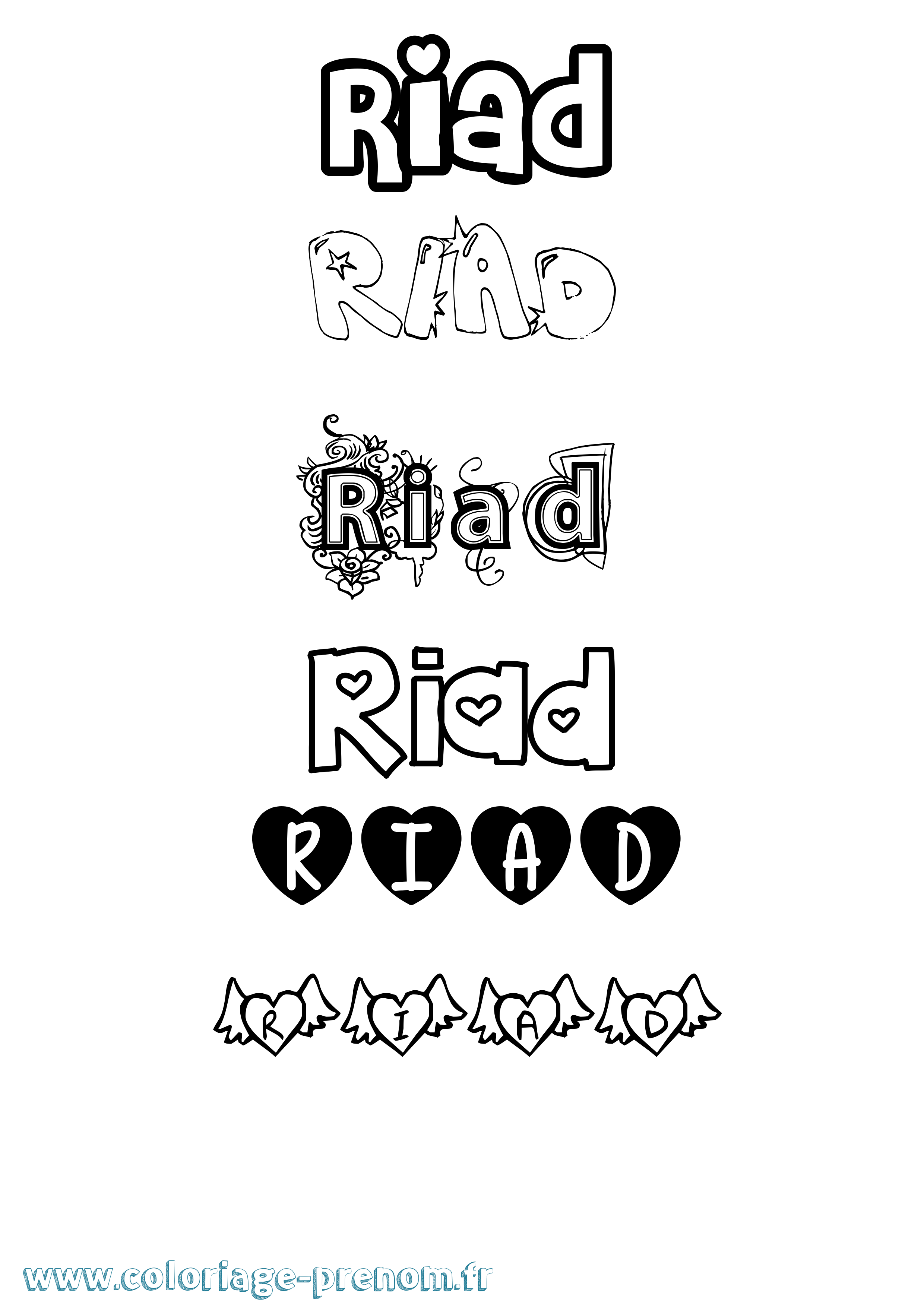 Coloriage prénom Riad Girly
