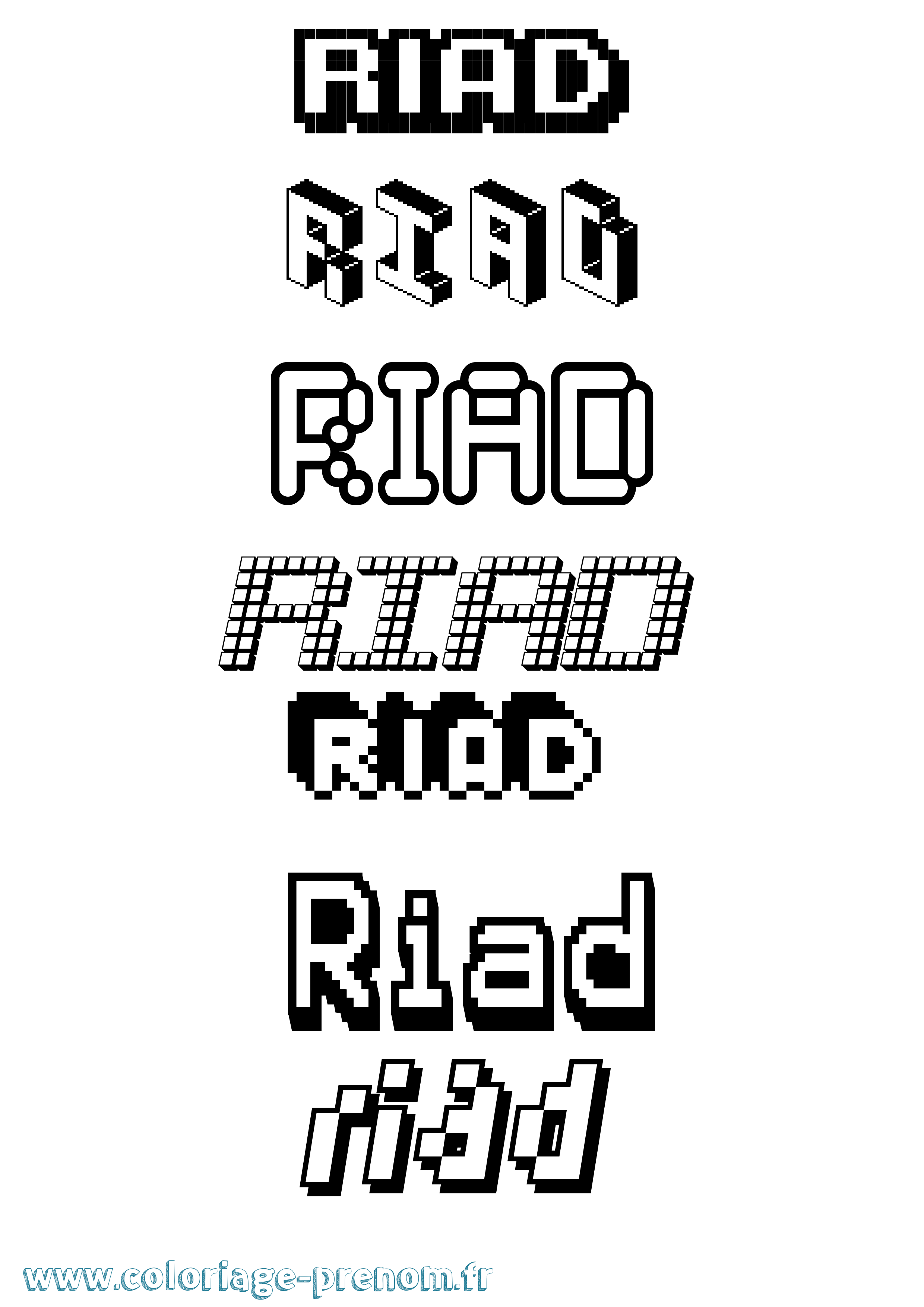Coloriage prénom Riad Pixel