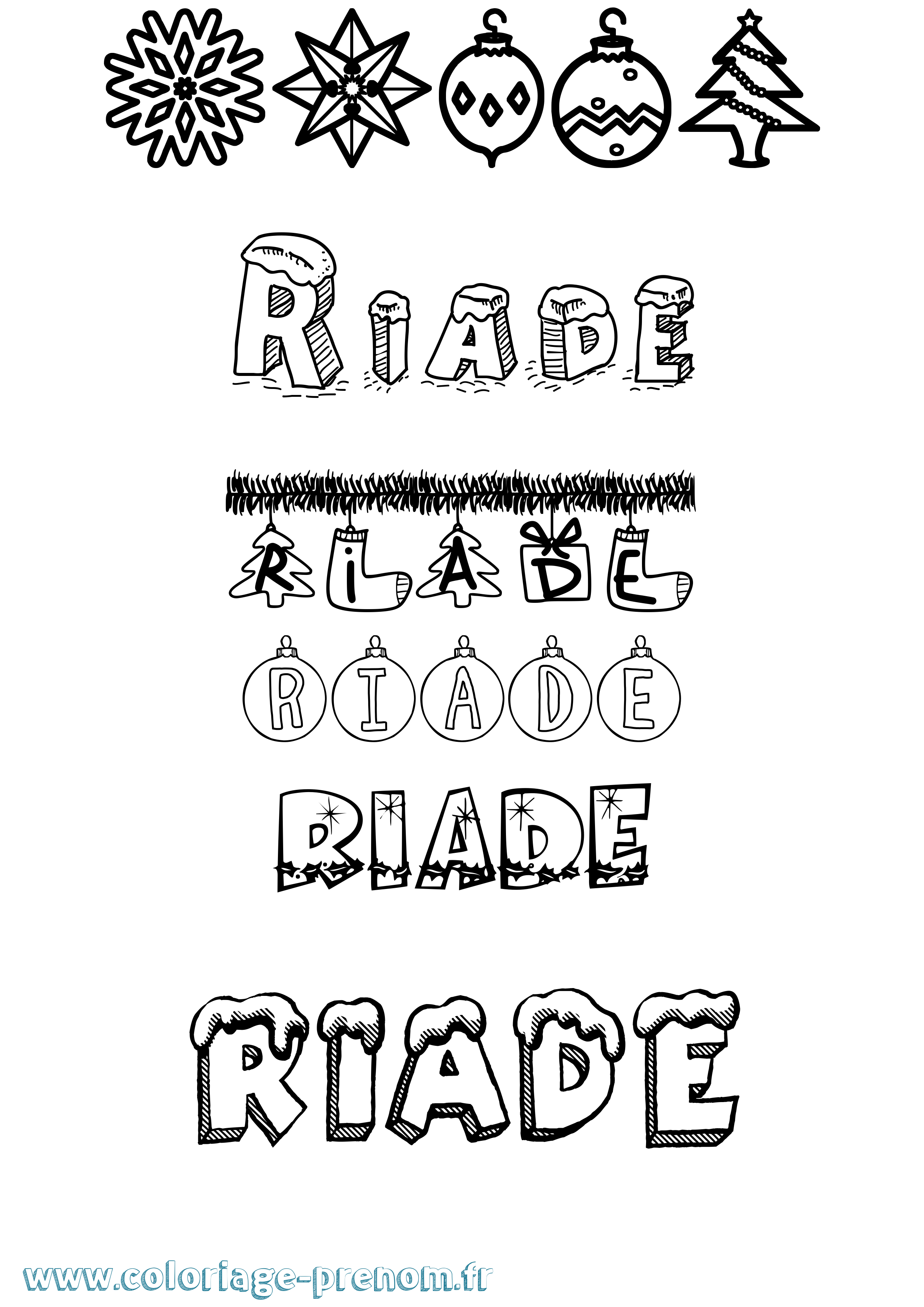 Coloriage Riade Noël Coloriage prénom Riade Noël