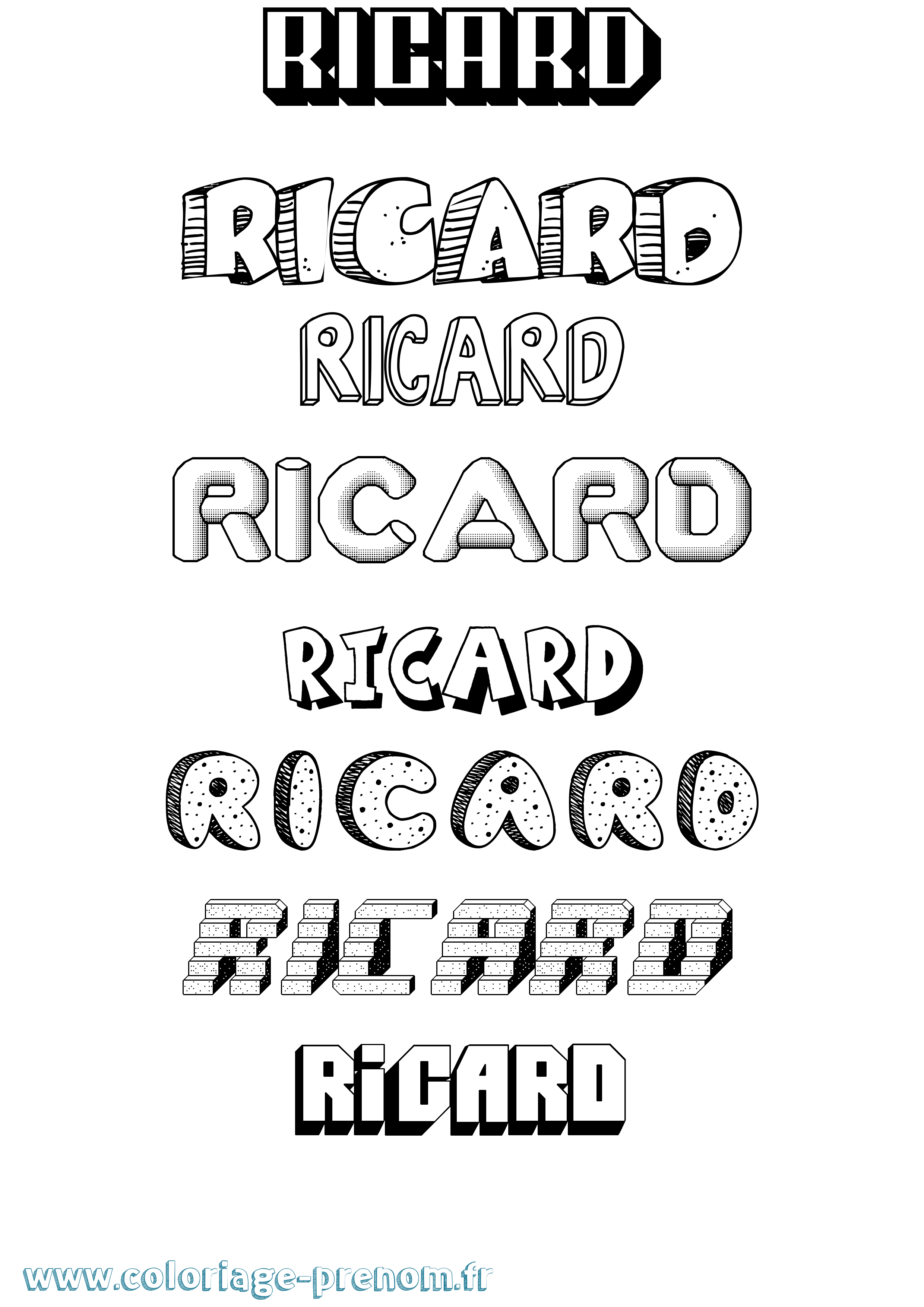 Coloriage Ricard Effet 3D Coloriage prénom Ricard Effet 3D
