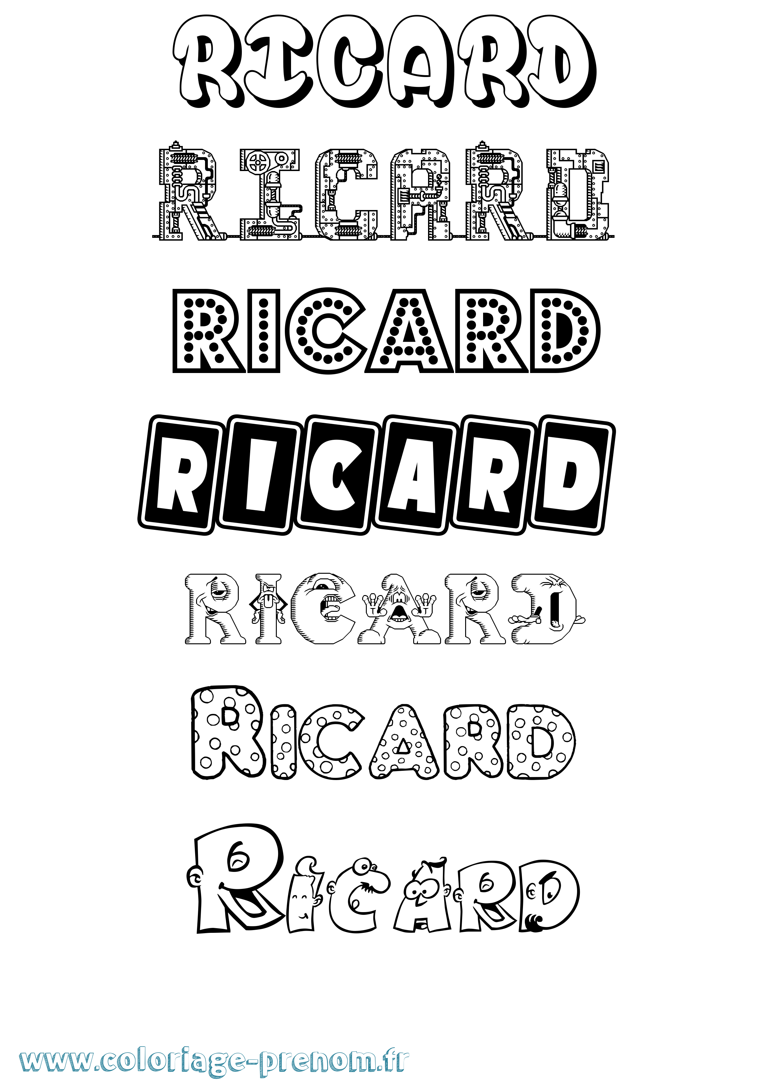 Coloriage Ricard Fun Coloriage prénom Ricard Fun