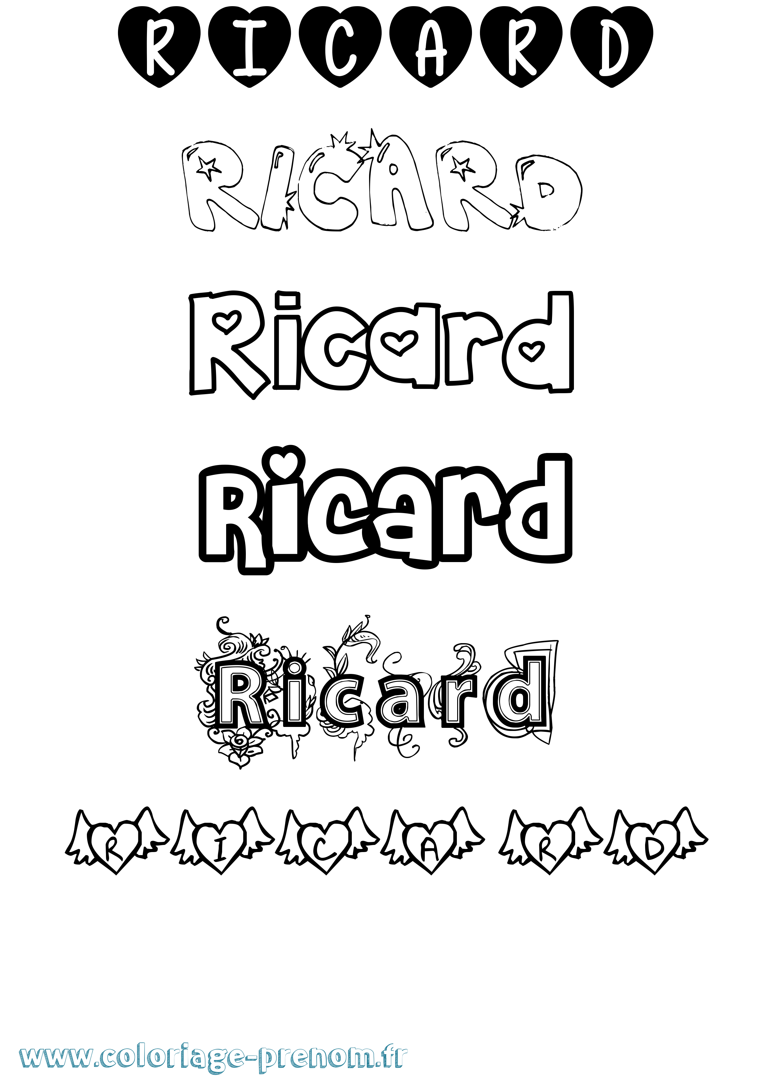 Coloriage Ricard Girly Coloriage prénom Ricard Girly