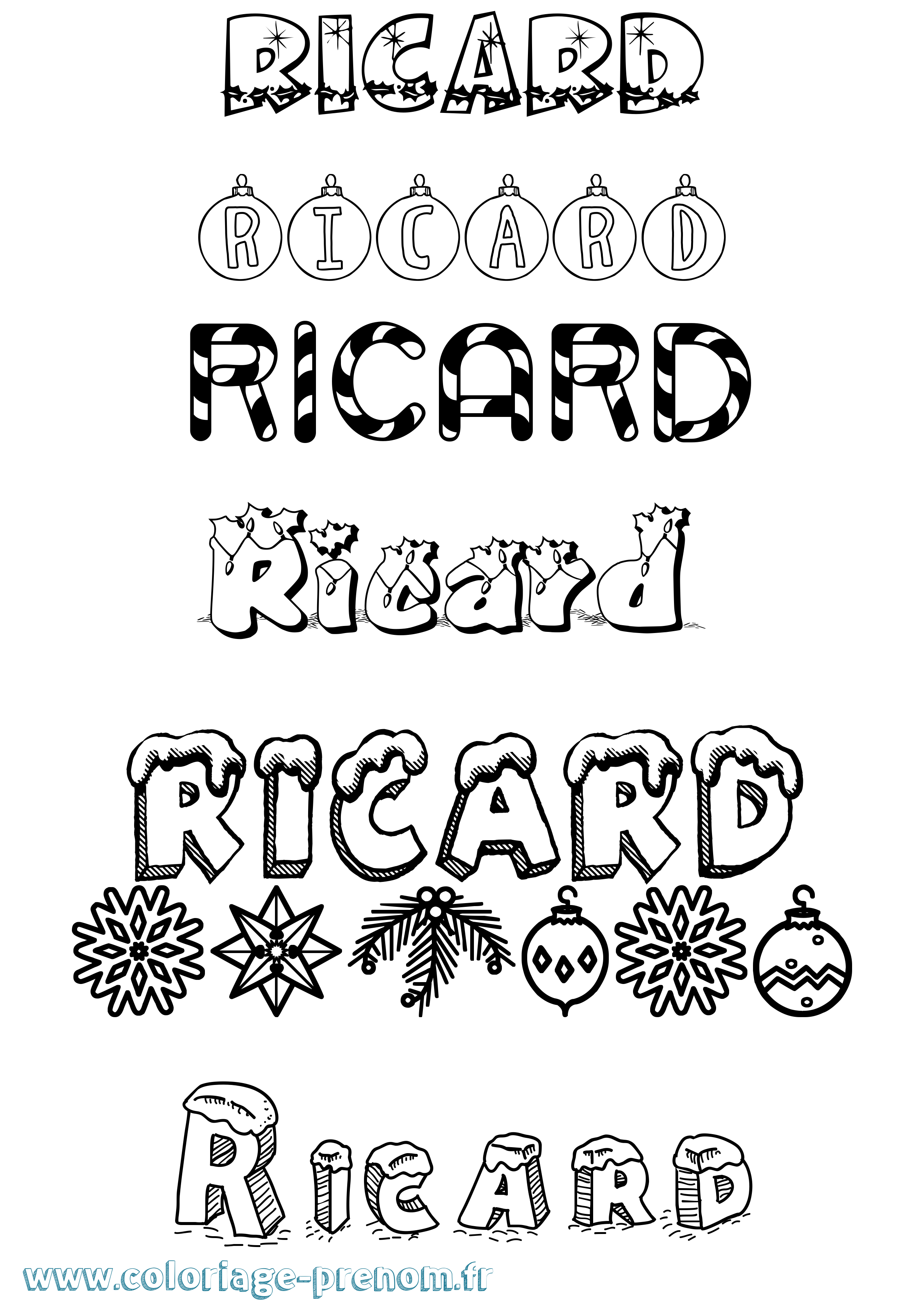 Coloriage Ricard Noël Coloriage prénom Ricard Noël