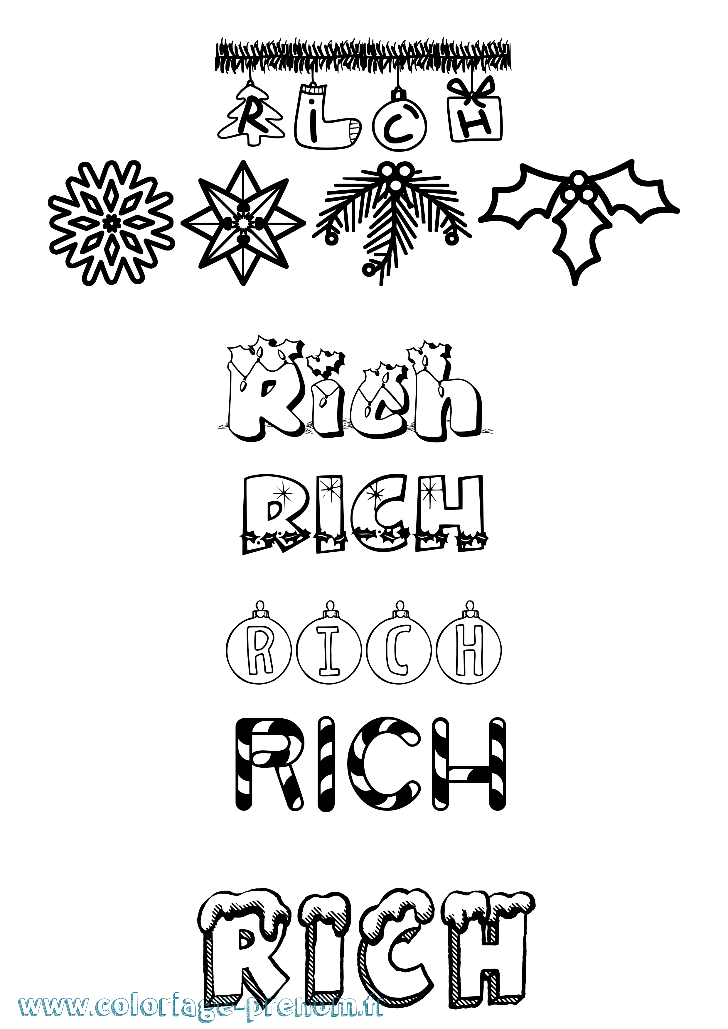 Coloriage prénom Rich Noël