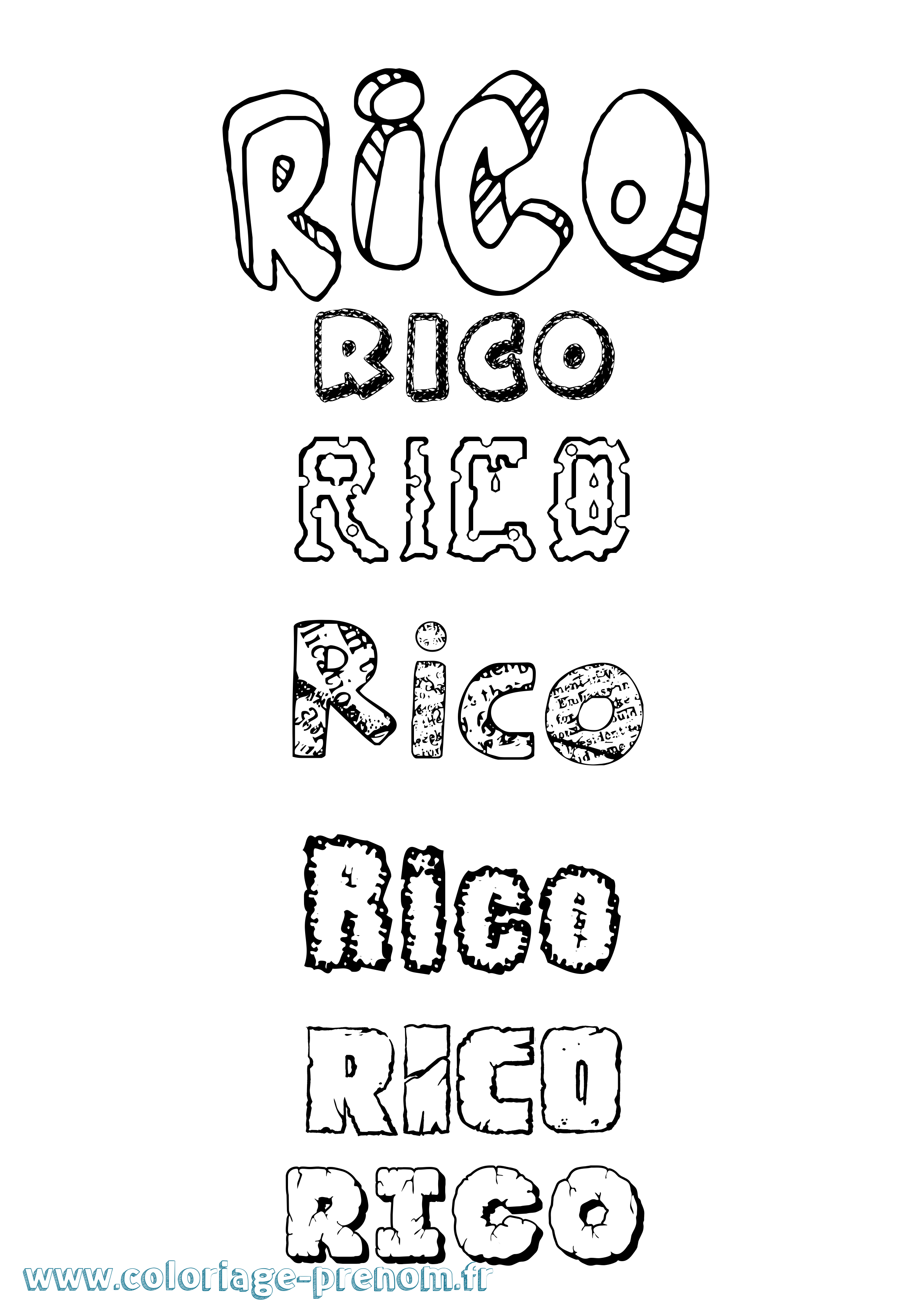 Coloriage Rico Destructuré Coloriage prénom Rico Destructuré