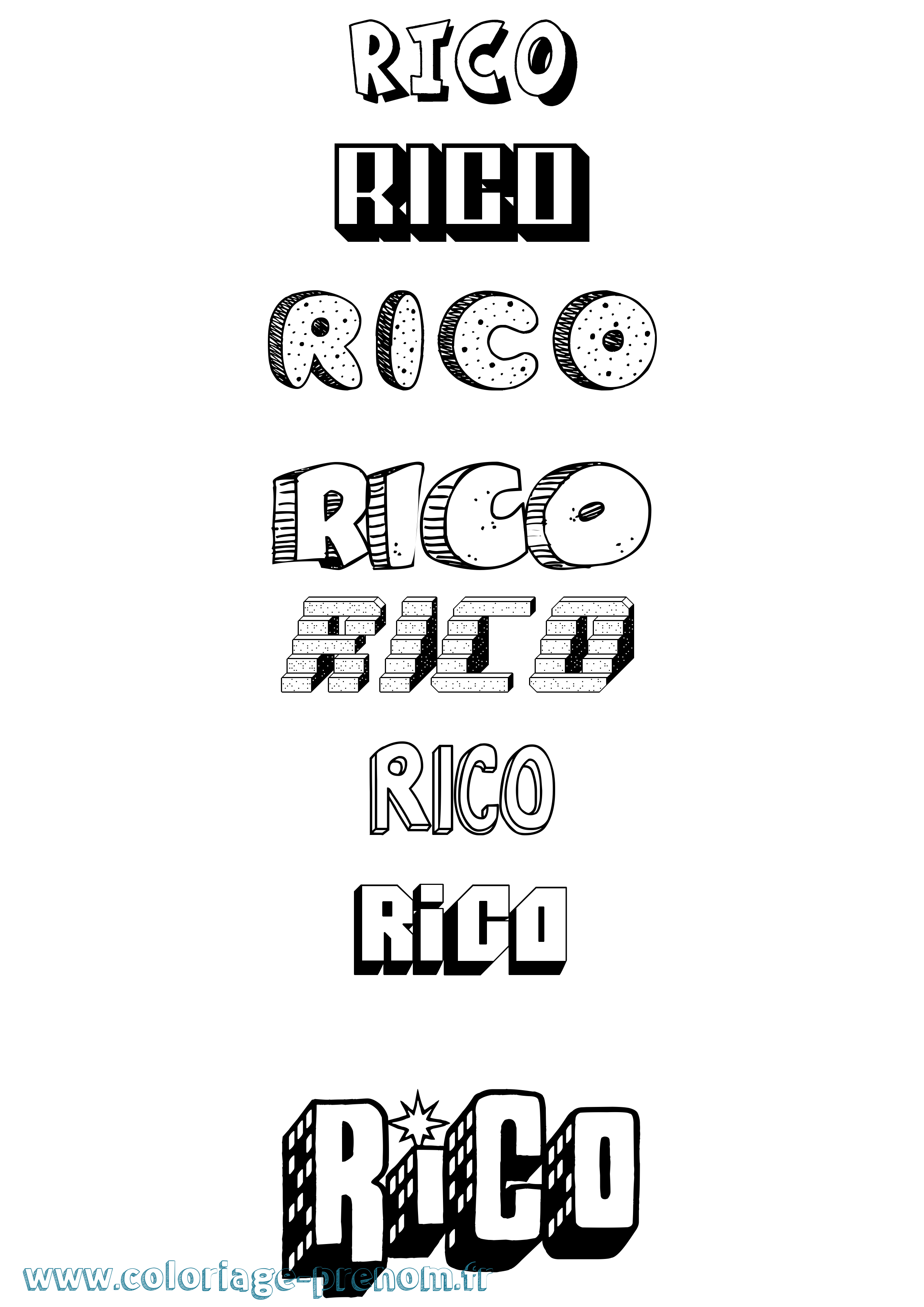 Coloriage Rico Effet 3D Coloriage prénom Rico Effet 3D