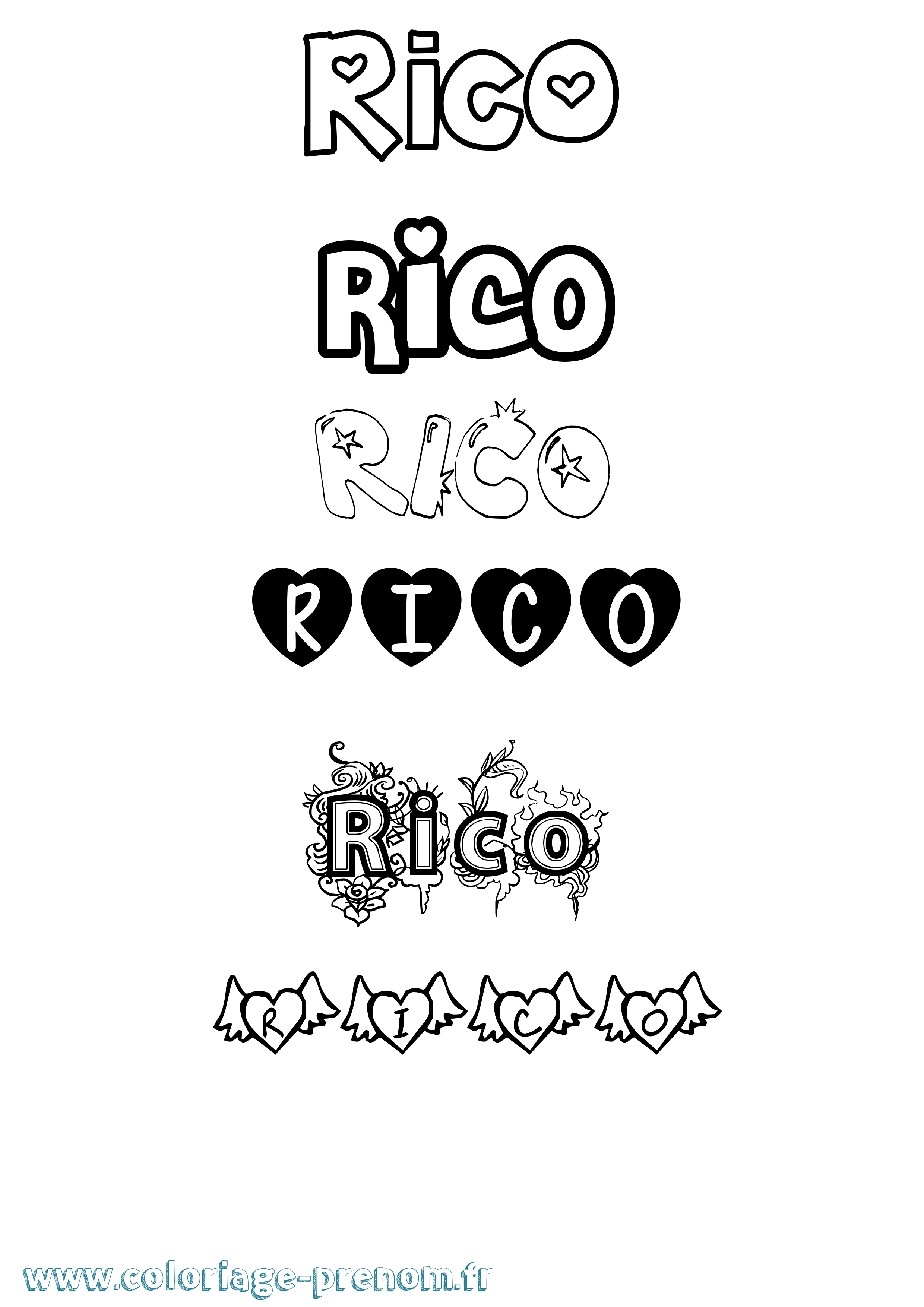 Coloriage Rico Girly Coloriage prénom Rico Girly