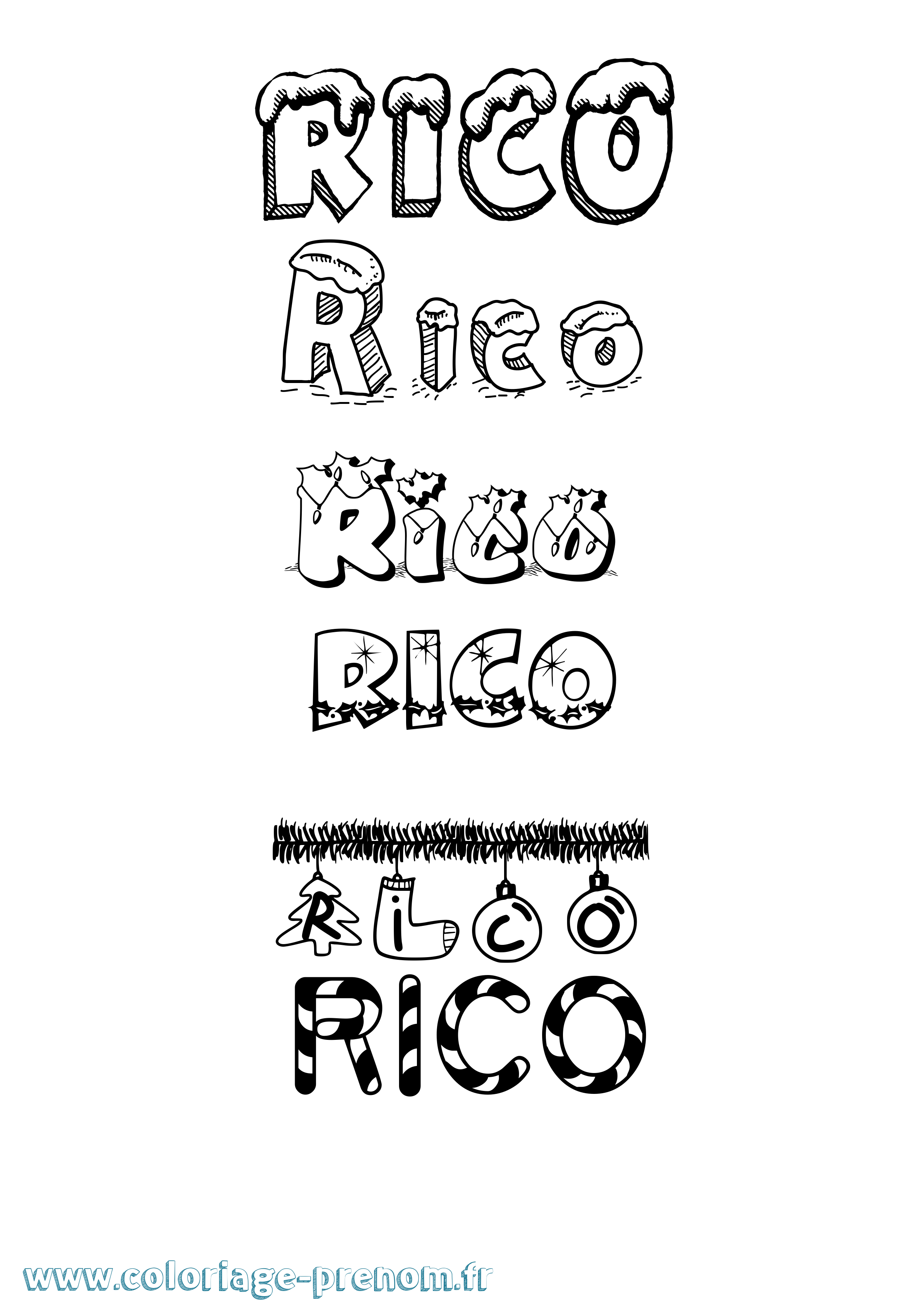 Coloriage Rico Noël Coloriage prénom Rico Noël