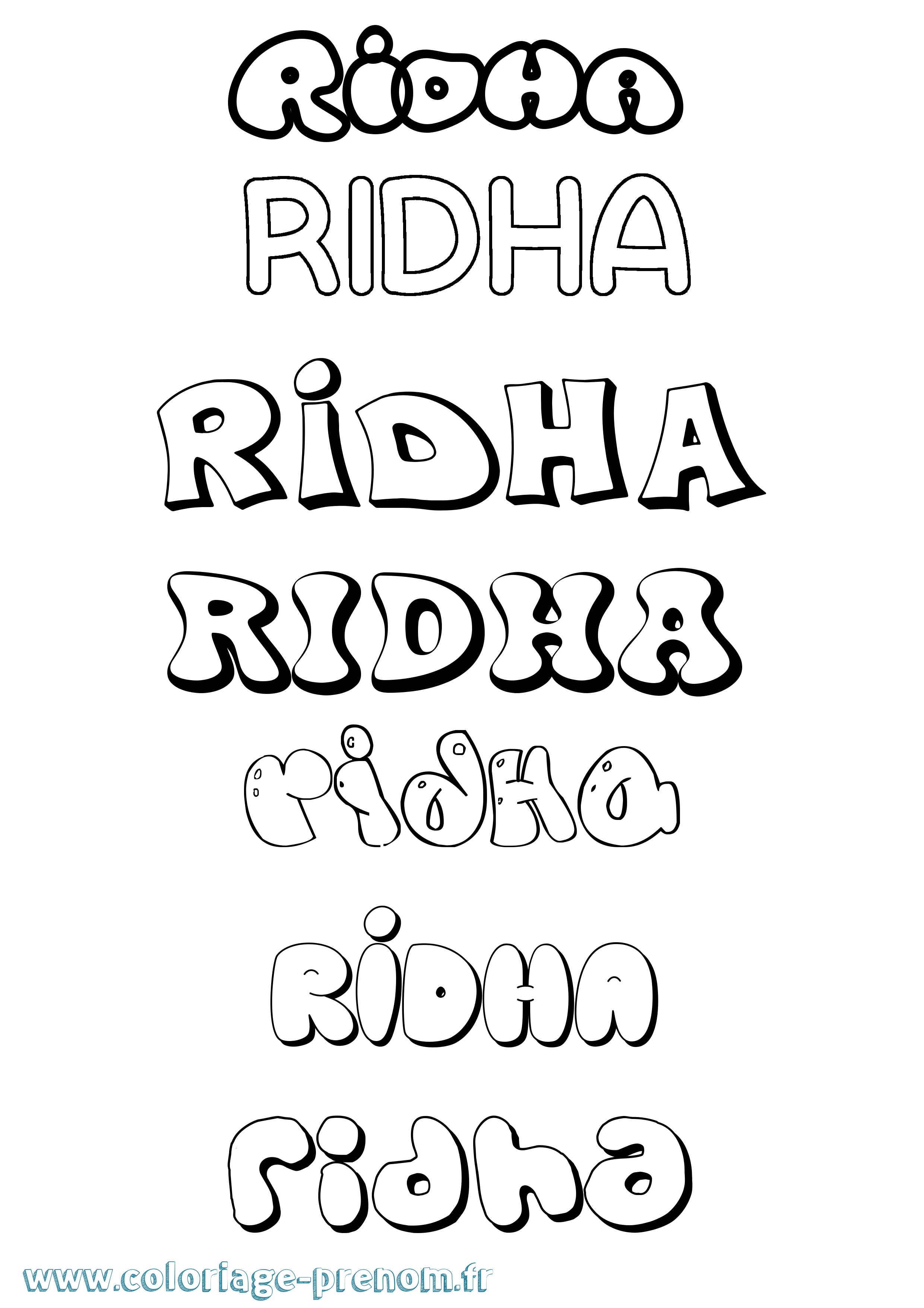 Coloriage prénom Ridha Bubble