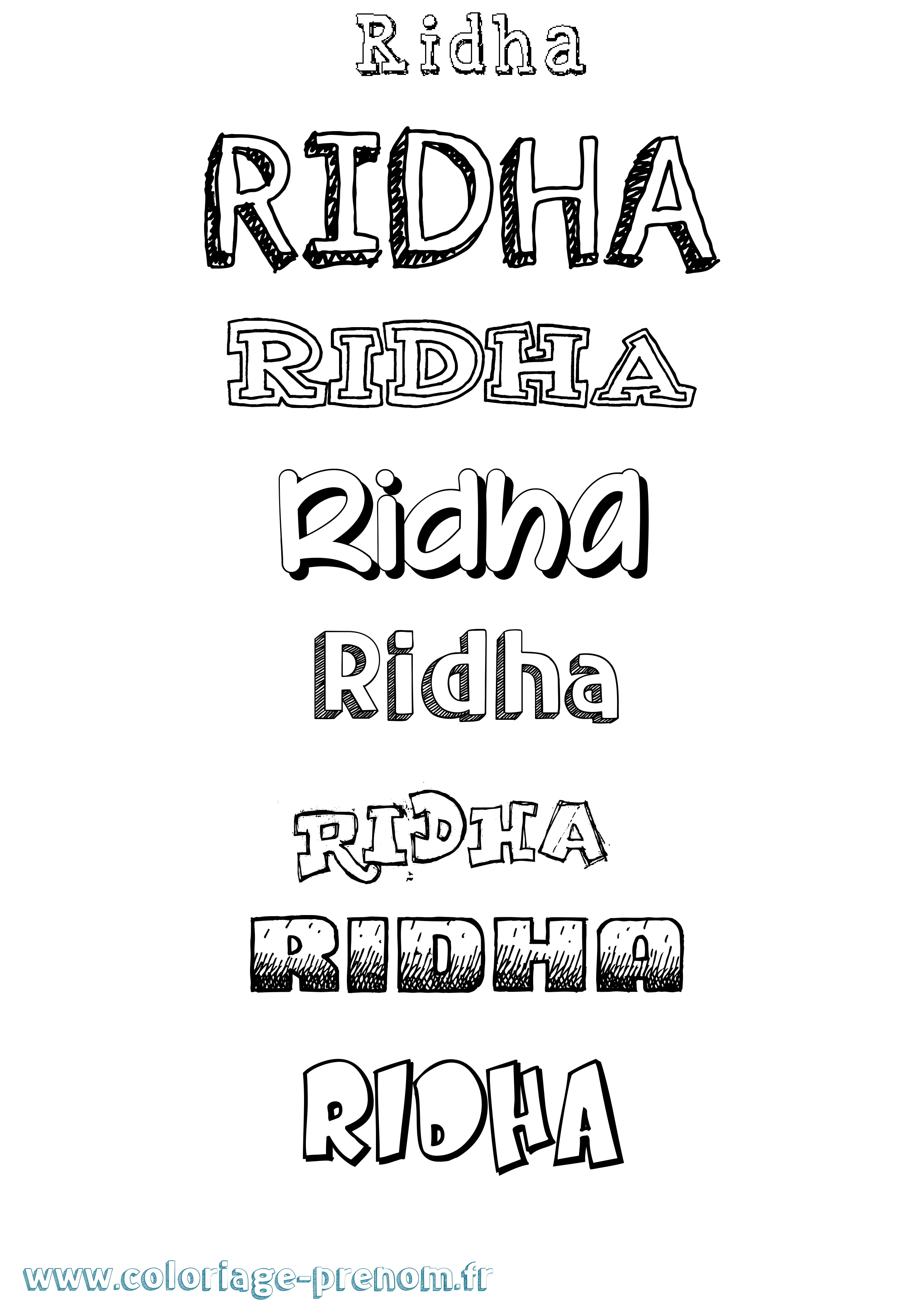 Coloriage prénom Ridha Dessiné