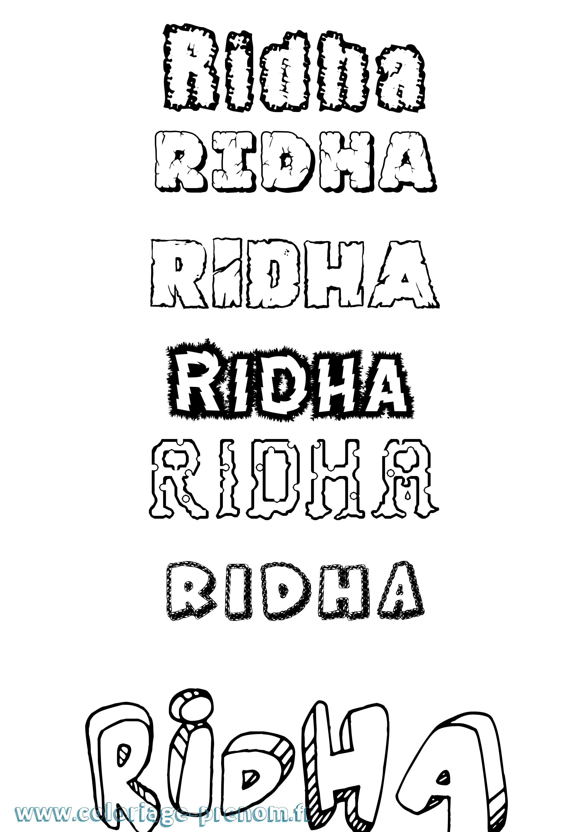 Coloriage prénom Ridha Destructuré
