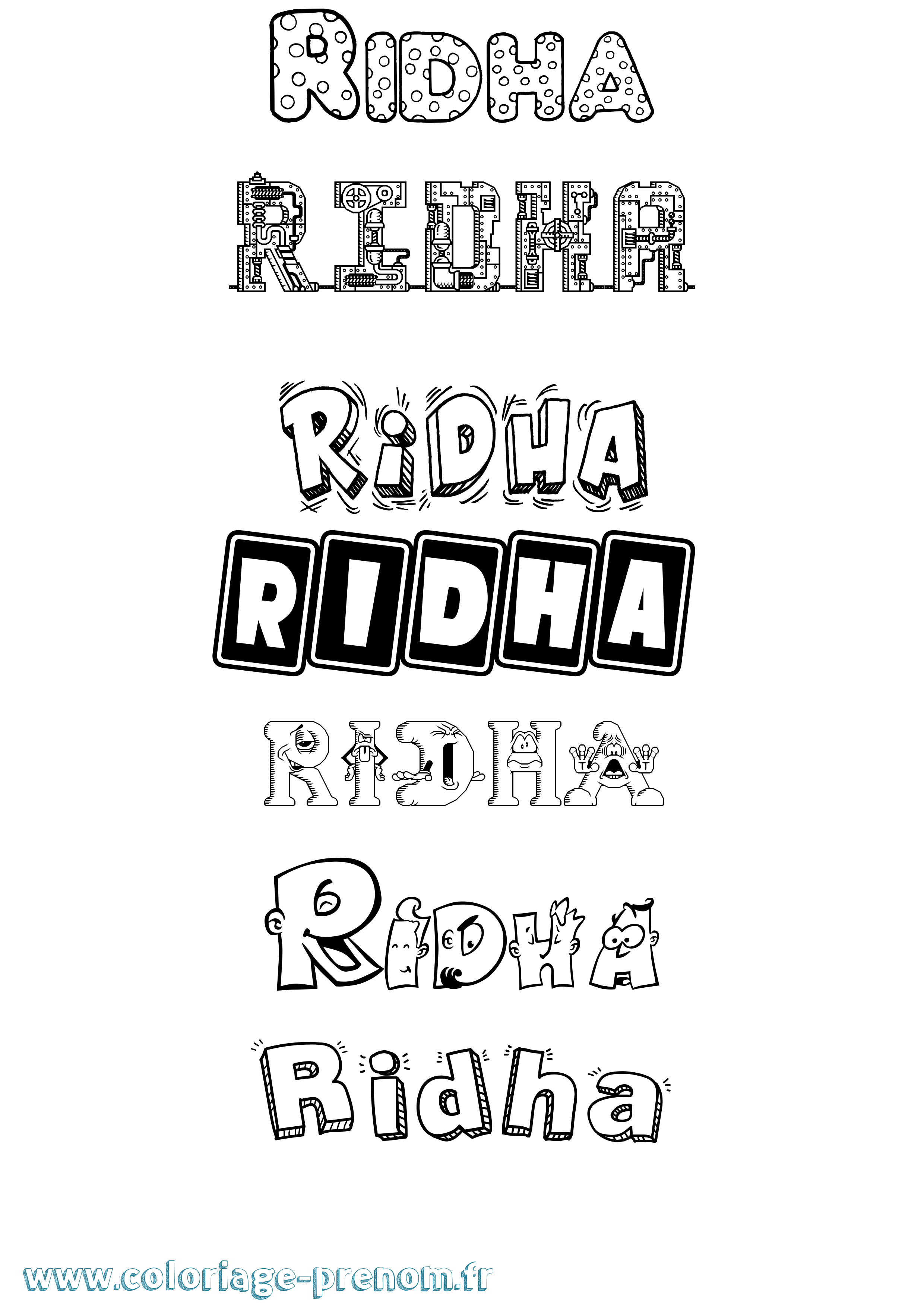 Coloriage prénom Ridha Fun