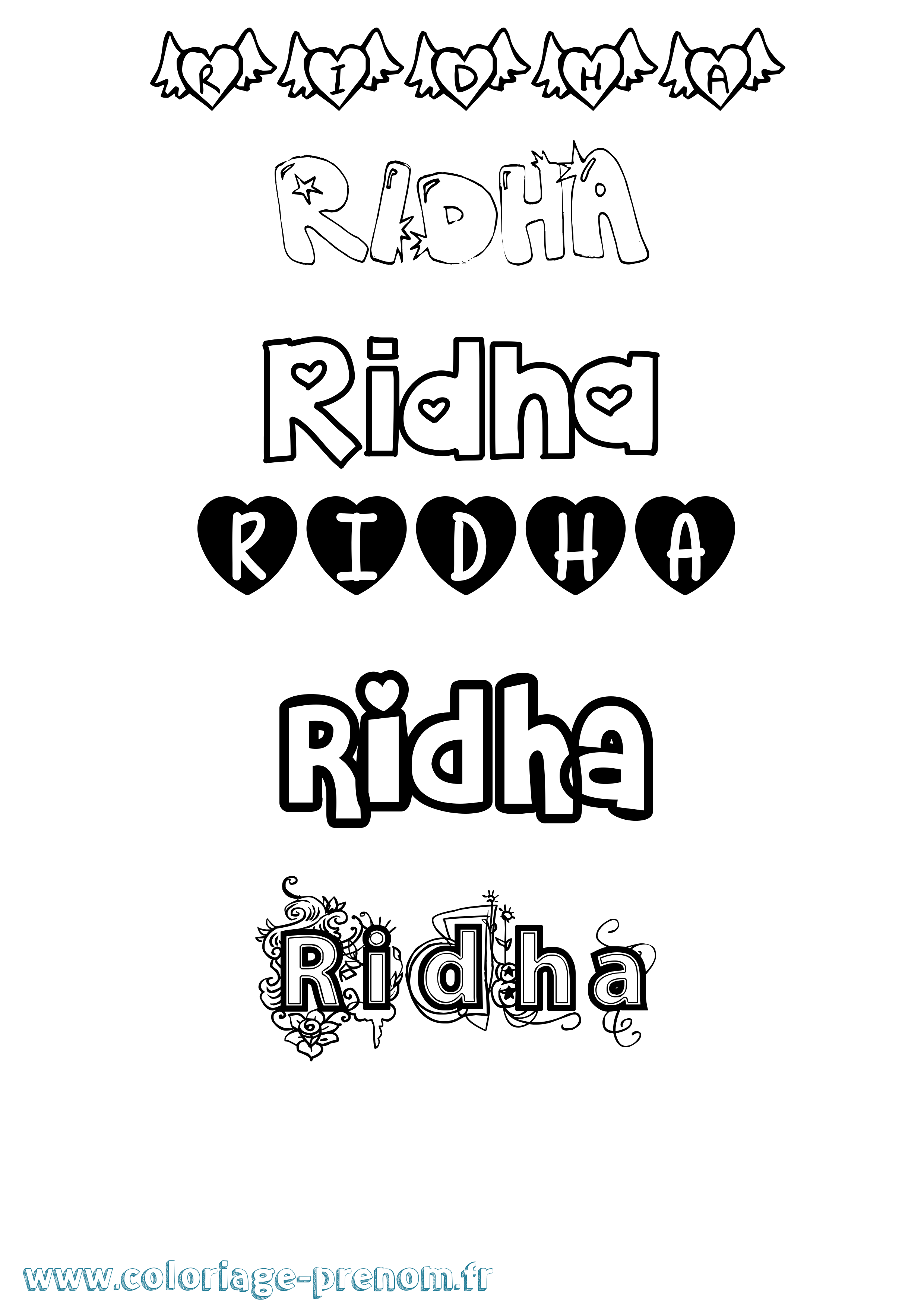 Coloriage prénom Ridha Girly