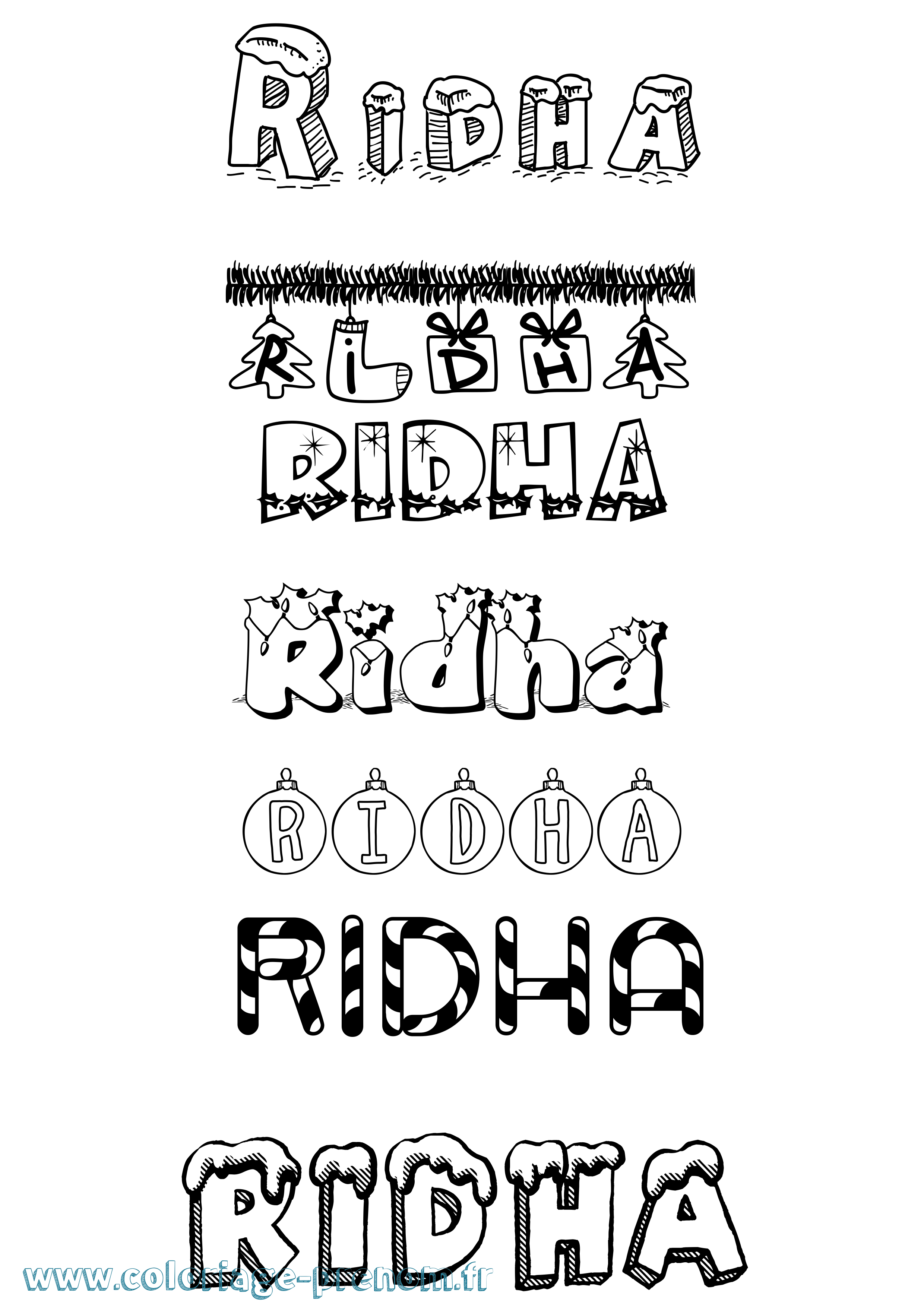 Coloriage prénom Ridha Noël