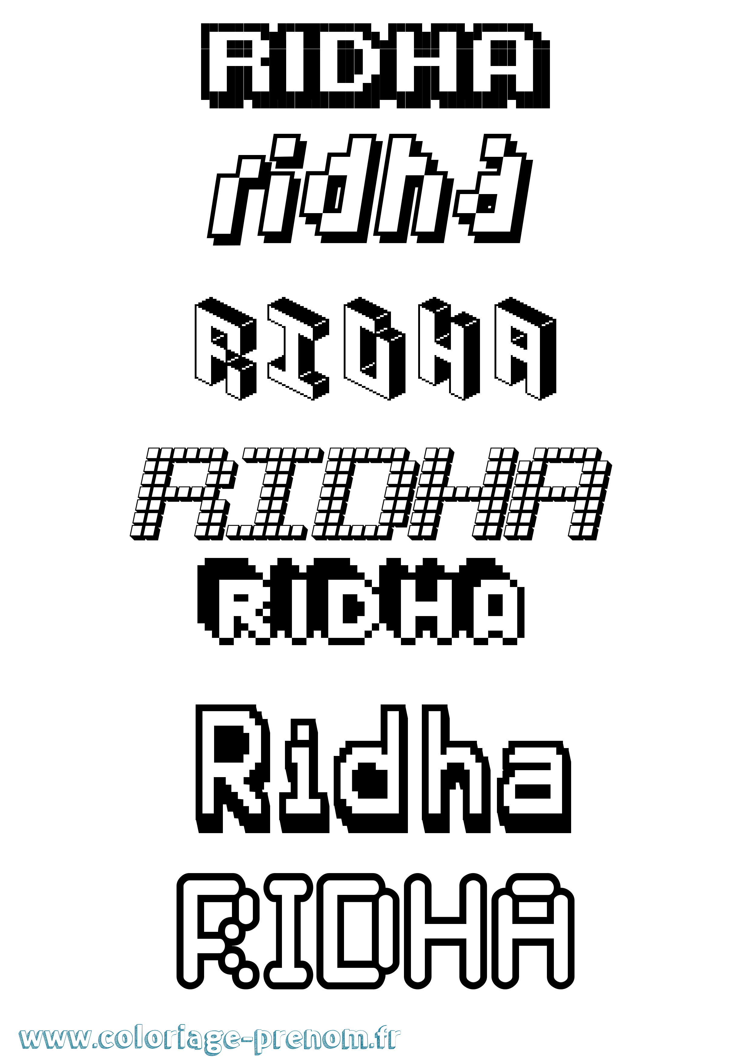 Coloriage prénom Ridha Pixel