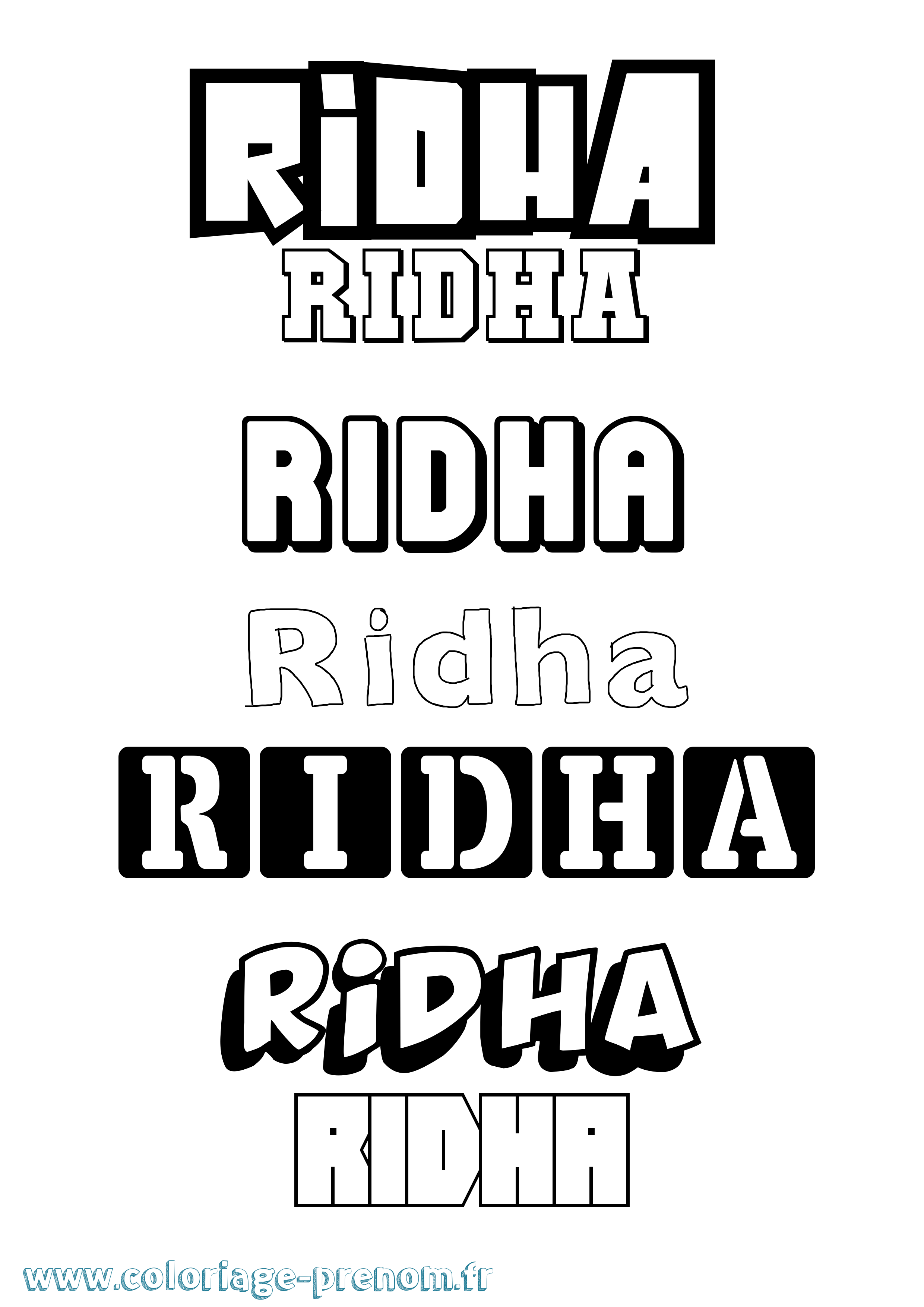 Coloriage prénom Ridha Simple
