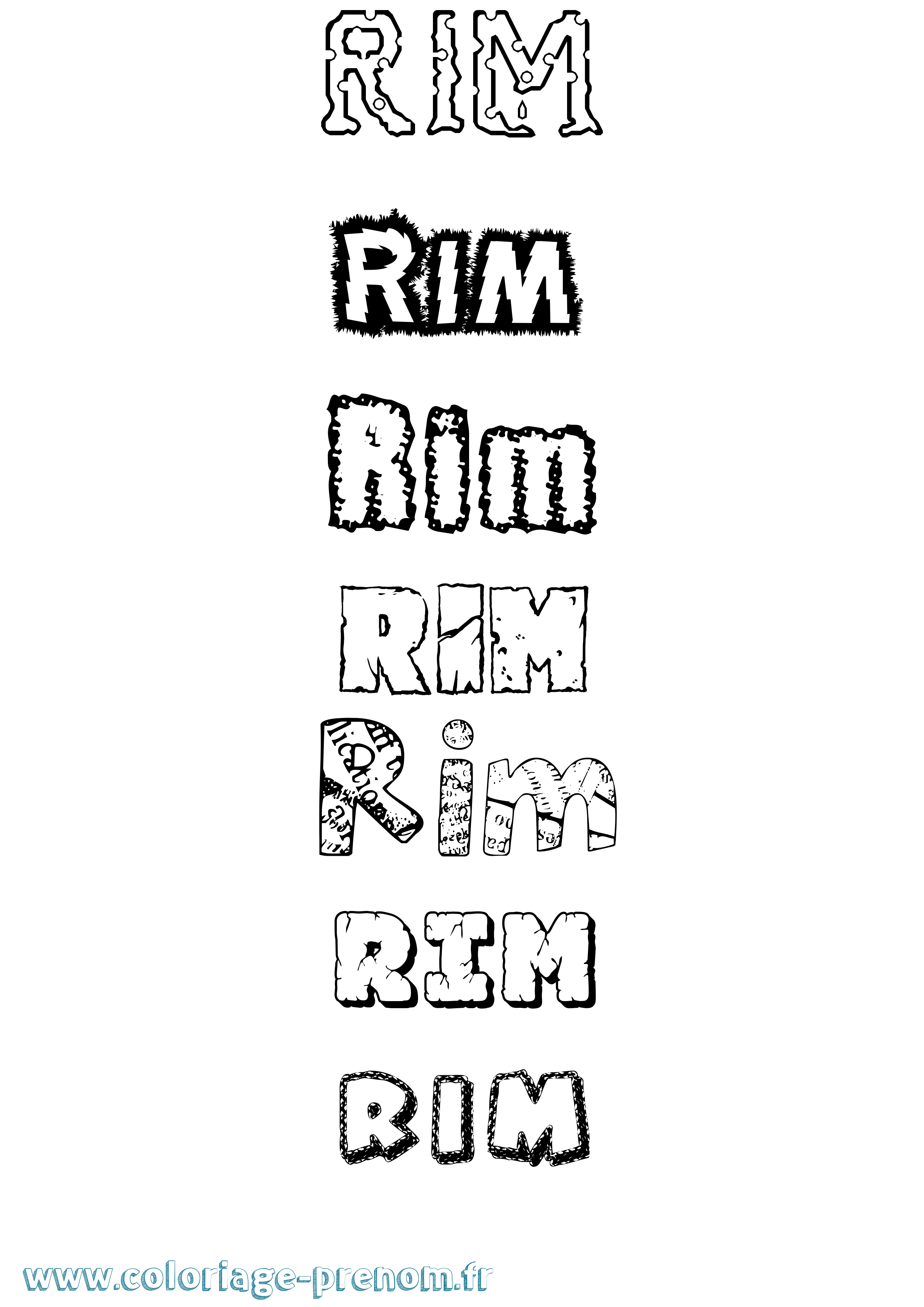 Coloriage Rim Destructuré Coloriage prénom Rim Destructuré